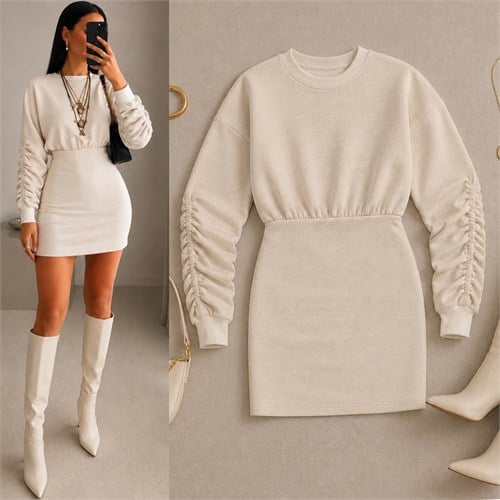 EVİTA İÇİ ŞARDONLU SWEAT ELBİSE(İÇ GÖSTERMEZ)