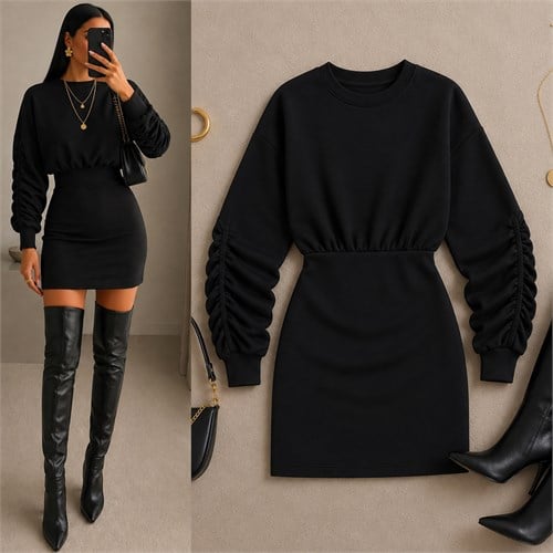 EVİTA İÇİ ŞARDONLU SWEAT ELBİS(İÇ GÖSTERMEZ)