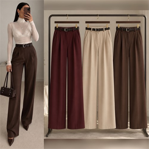FARY KEMERLİ WİDE LEG ESNEK PANTOLON