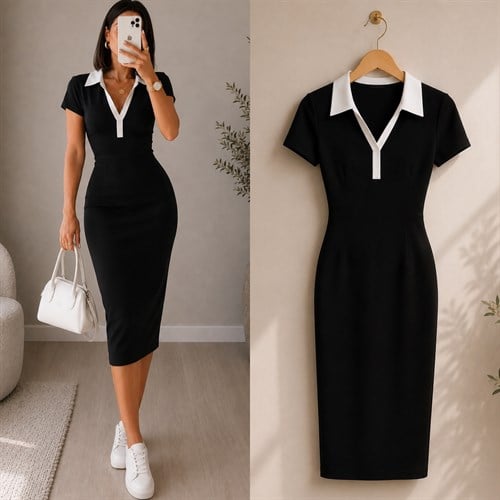 FIONSA POLO YAKA ESNEK ELBİSE