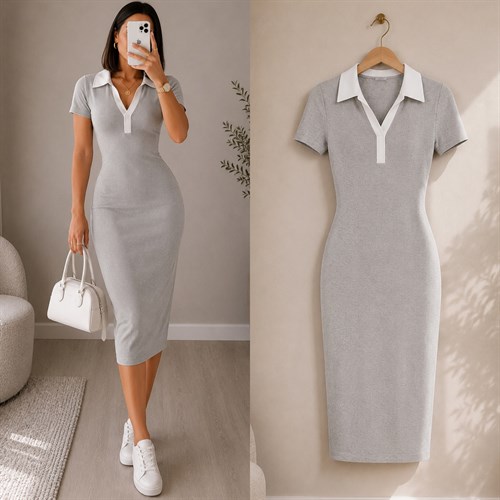 FIONSA POLO YAKA ESNEK ELBİSE