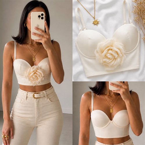 FLWR ÇIKARILABİLİRİ ÇİÇEKLİ PUSH UP DOLGULU BÜSTİYER 