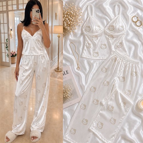 HELLOK DÖKÜLMEZ TAŞLI GÖĞSÜ DOLGULU PİJAMA TAKIM