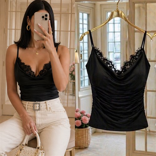 ILZA DANTEL DETAYLI SANDY BLUZ