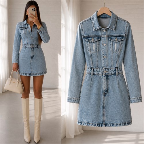 JULINA ESNEK YUMUŞAK JEAN ELBİSE 