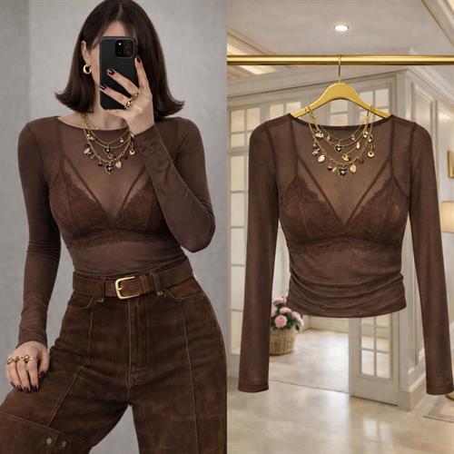 LINYA TRANSPARAN İNCE KUMAŞ BLUZ KAHVE