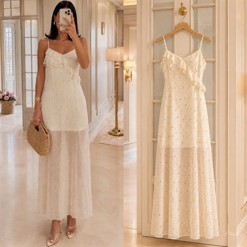 SHIBA ASTARLI ŞİFON ELBİSE