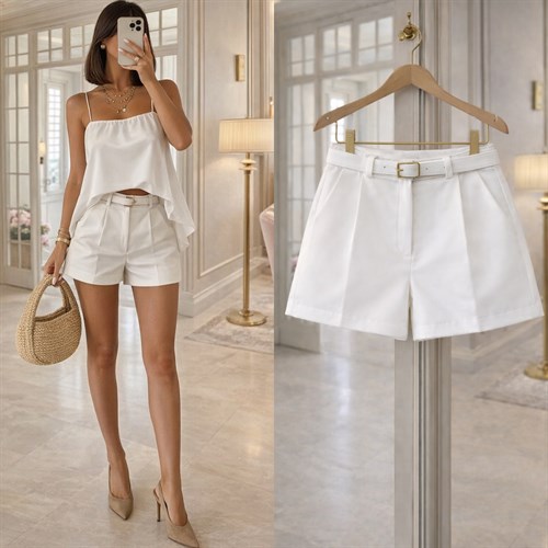 SLV DUBLE KUMAŞ KEMERLİ ŞORT