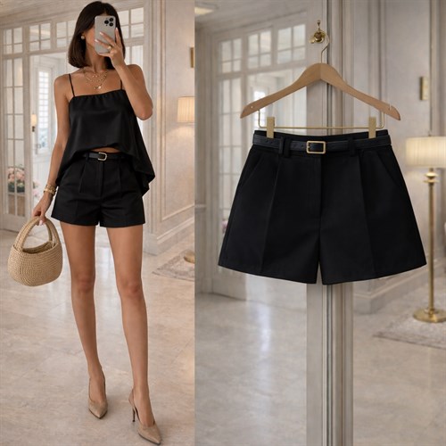 SLV DUBLE KUMAŞ KEMERLİ ŞORT