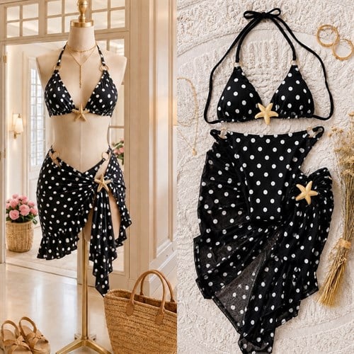 STARS PEDLİ AKSESUARLI BİKİNİ PAREO 3'LÜ SET