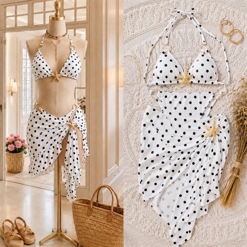 STARS PEDLİ AKSESUARLI BİKİNİ PAREO 3'LÜ SET