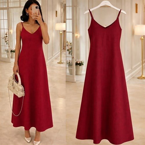 SUZI KETEN AYARLANABİLİR ASKILI ELBİSE