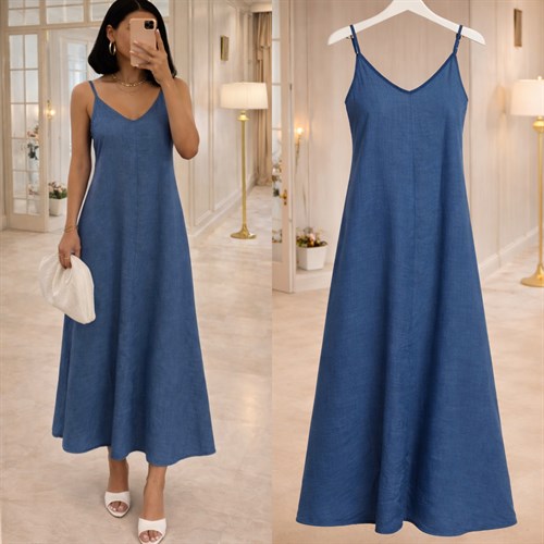 SUZI KETEN AYARLANABİLİR ASKILI ELBİSE 