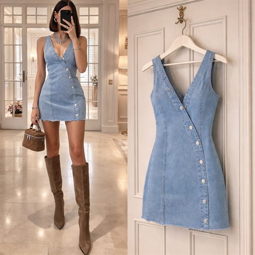 ZIO DÜĞMELİ JEAN ELBİSE