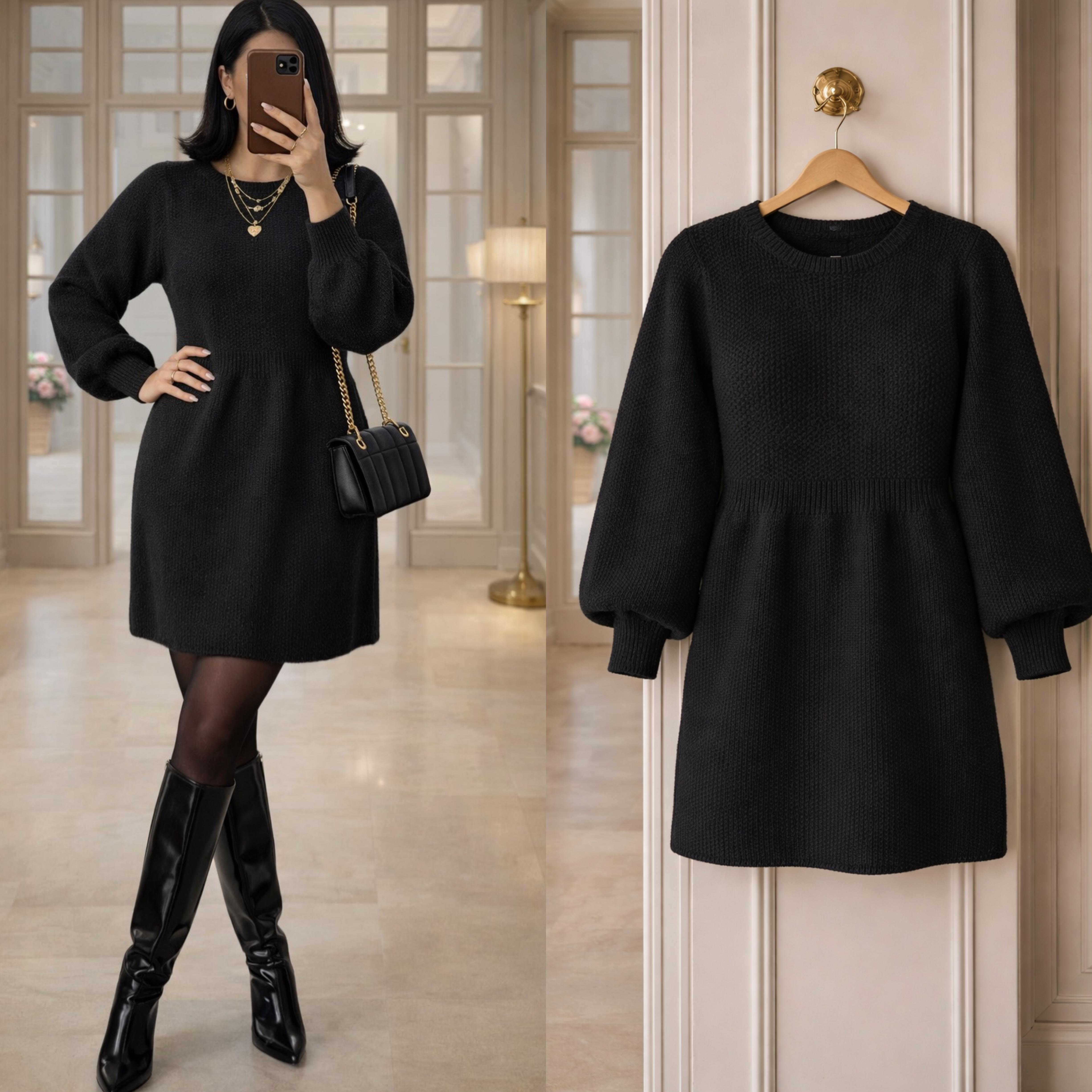  LEIDA BALON KOL YUMOŞ TRİKO ELBİSE