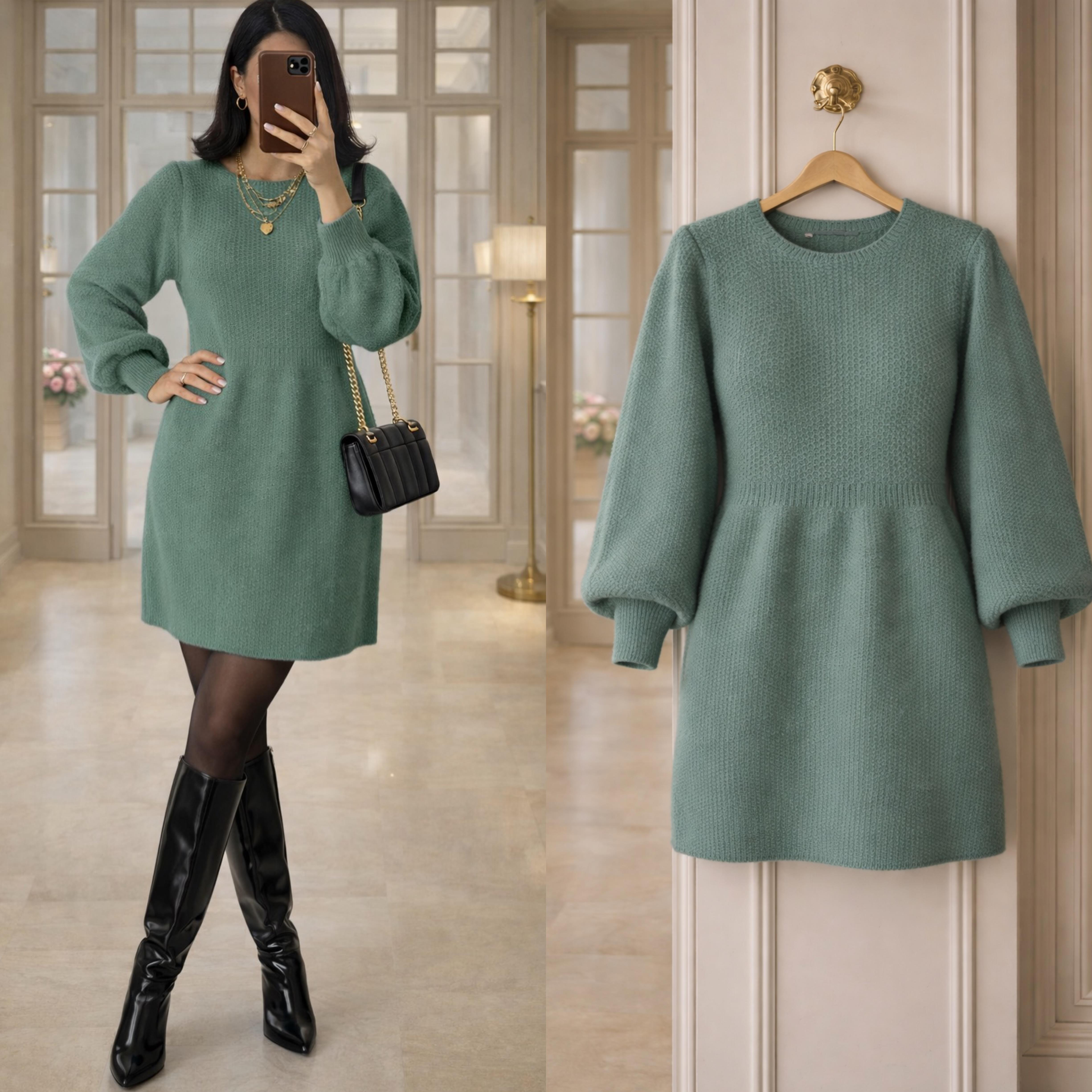  LEIDA BALON KOL YUMOŞ TRİKO ELBİSE