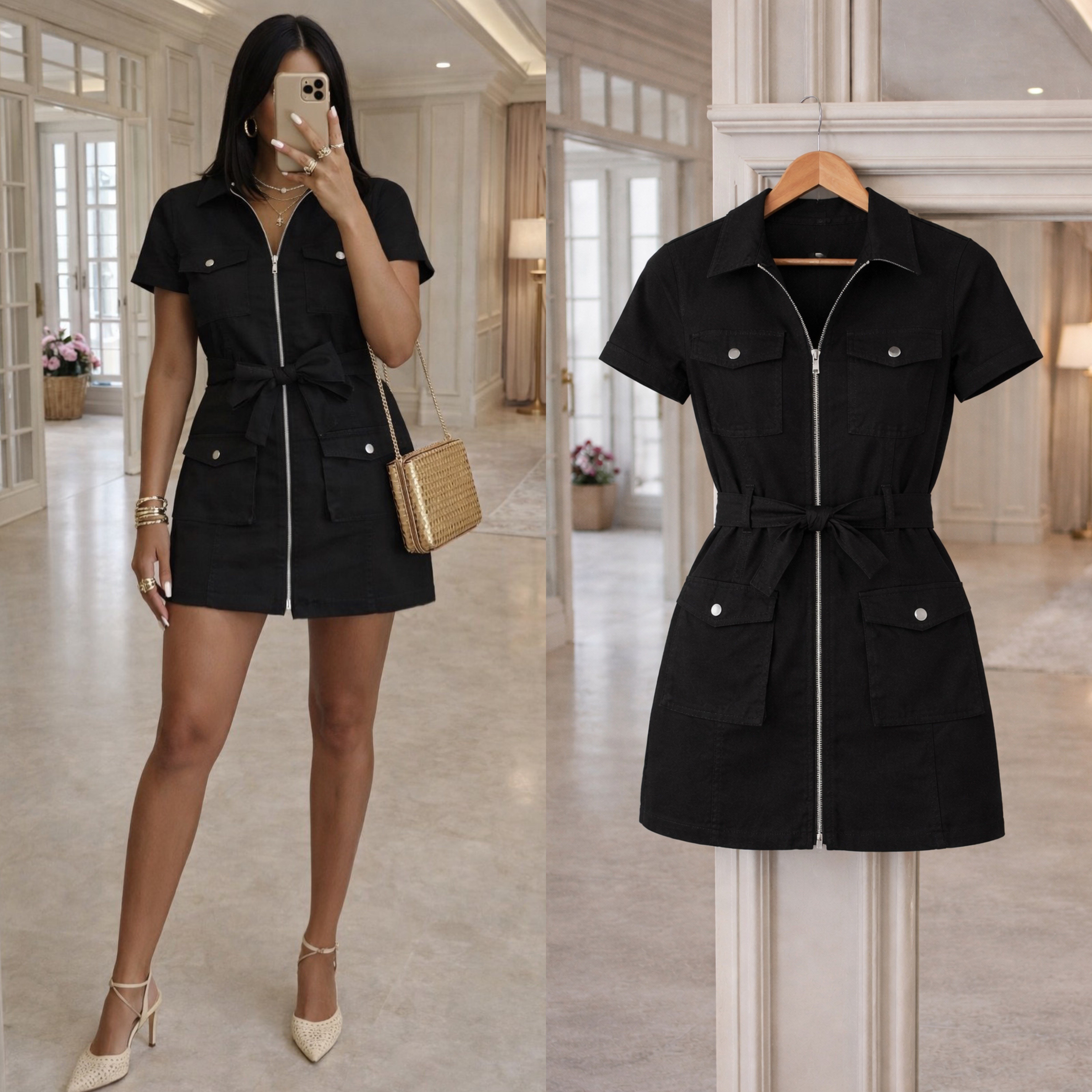  RAILY ESNEK KEMERLİ KOT ELBİSE 