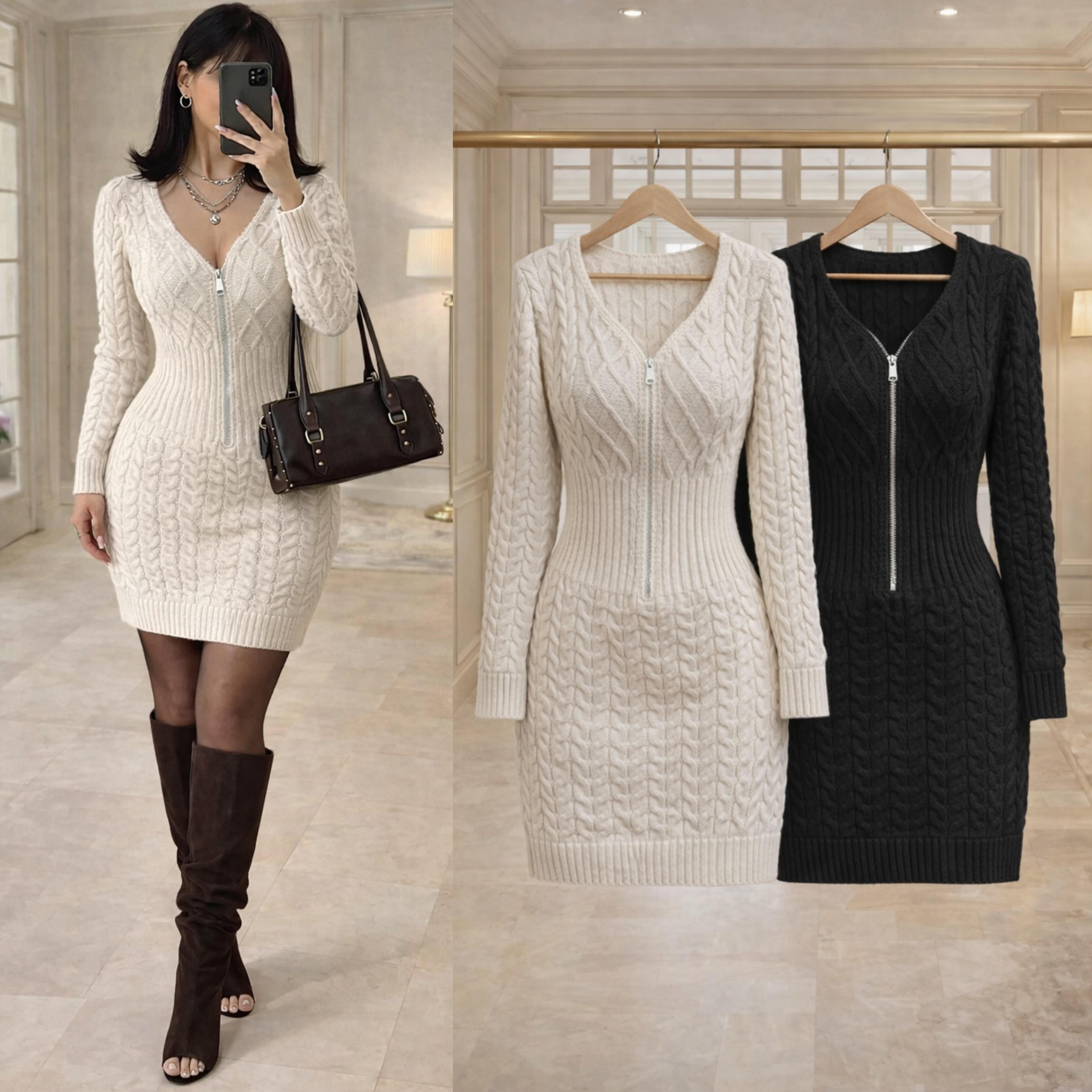 ALENNA FERMUARLI TRİKO ELBİSE