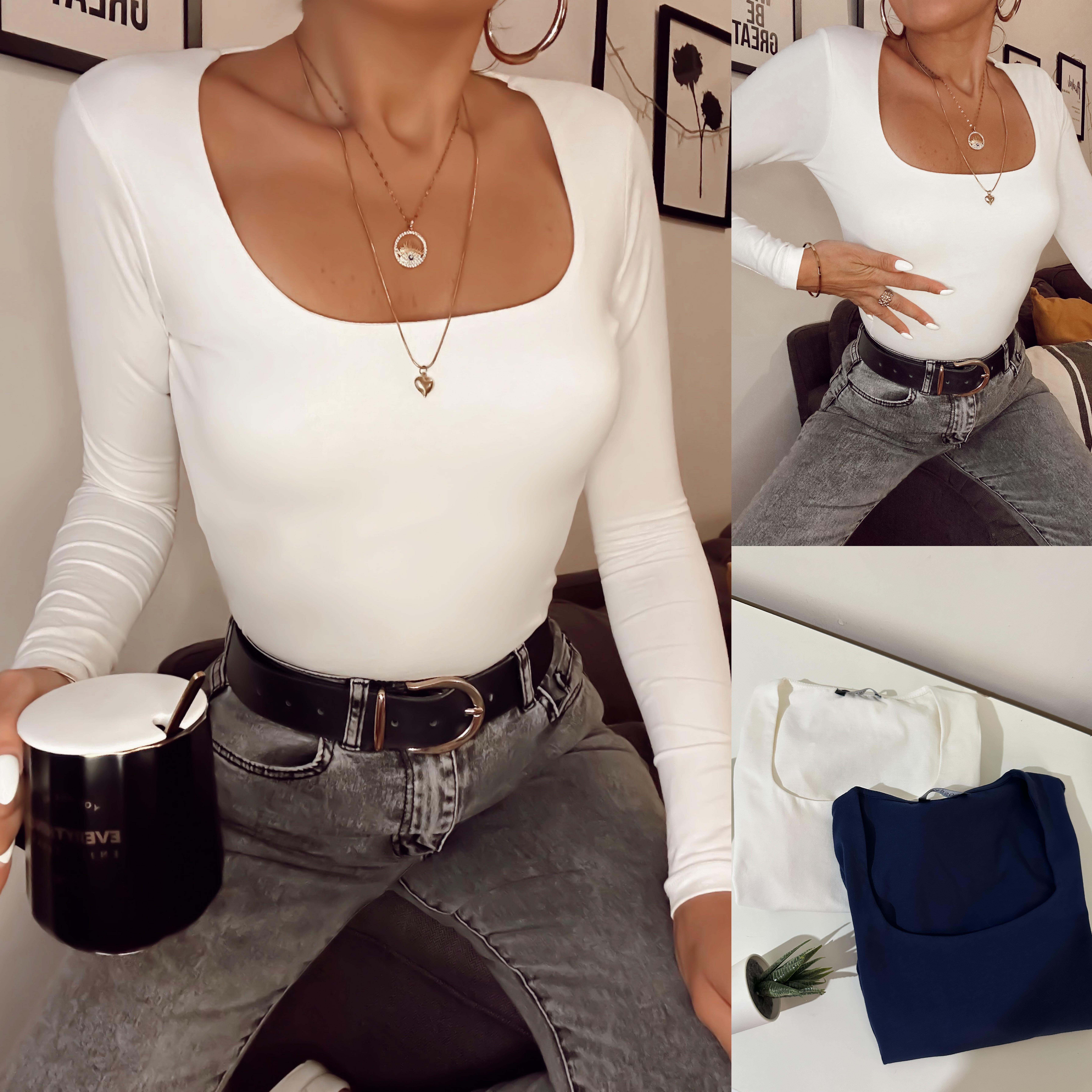 ALONA ÇİFT KAT KARE YAKA BLUZ 