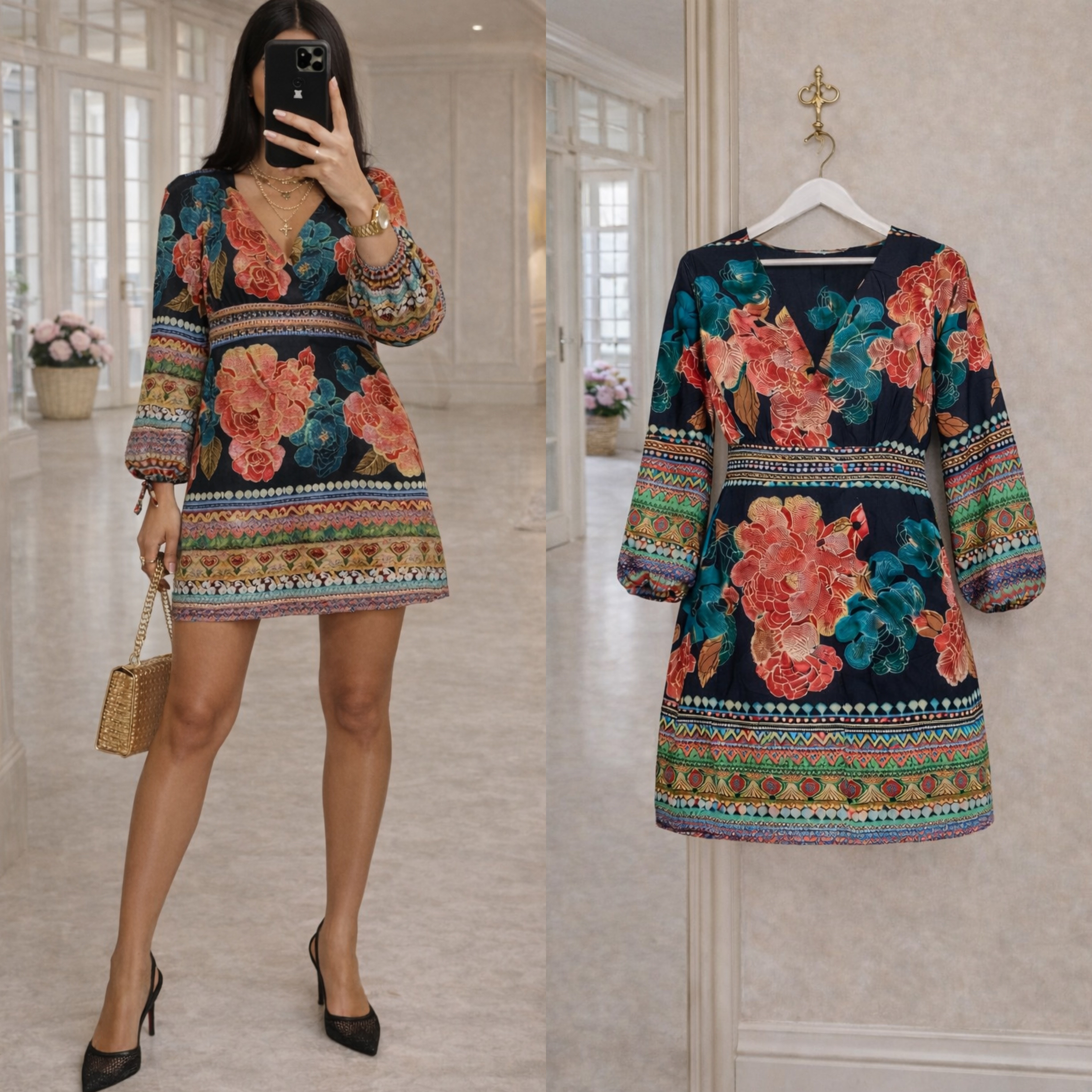 ALSE DOKUMA DESENLİ ELBİSE