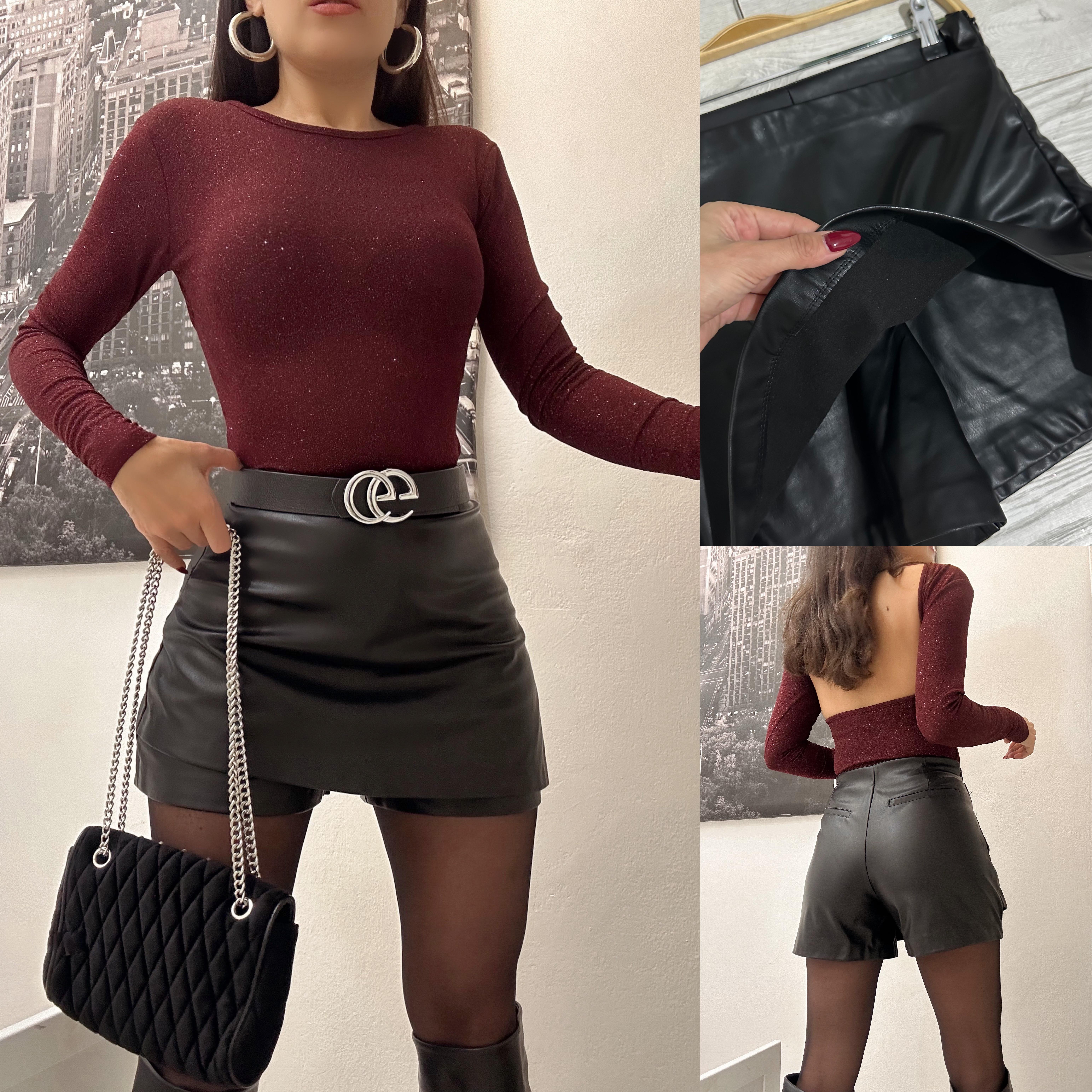 AMANDA  İÇİ ŞARDONLU DERİ ŞORT ETEK 