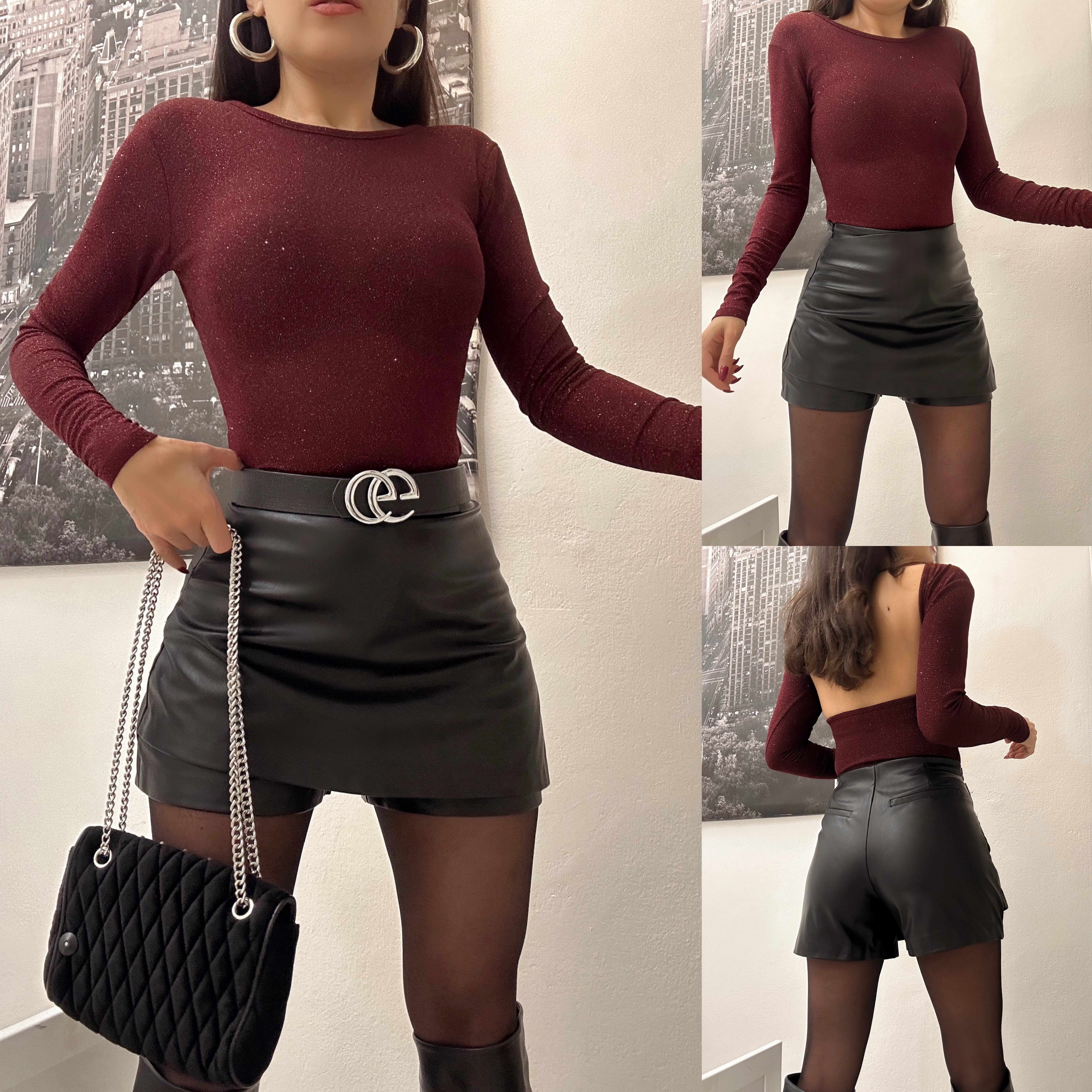 ANGELİNA IŞILTI BLUZ BORDO