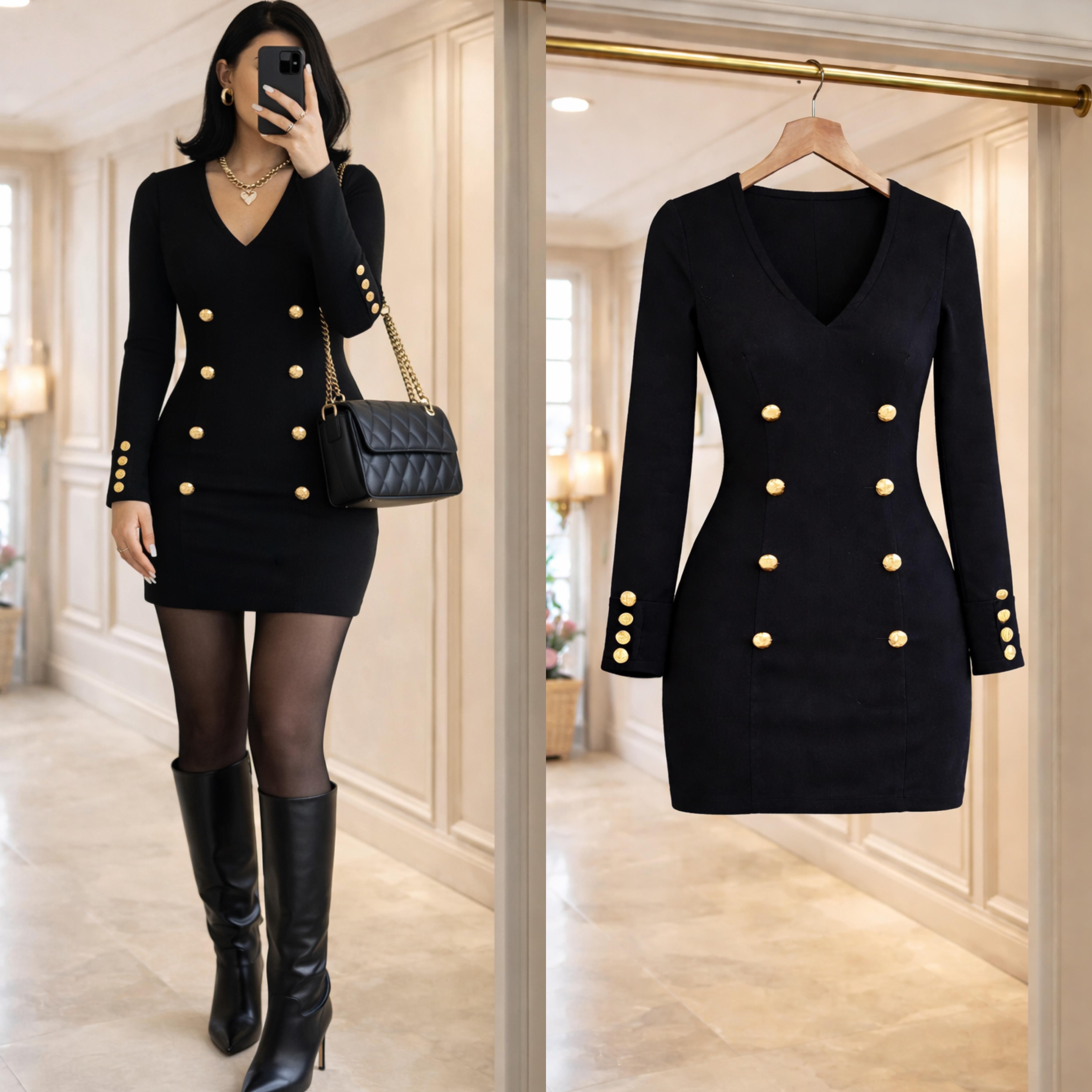 ANLIA DALGIÇ LİKRALI DÜĞME DETAY  ELBİSE