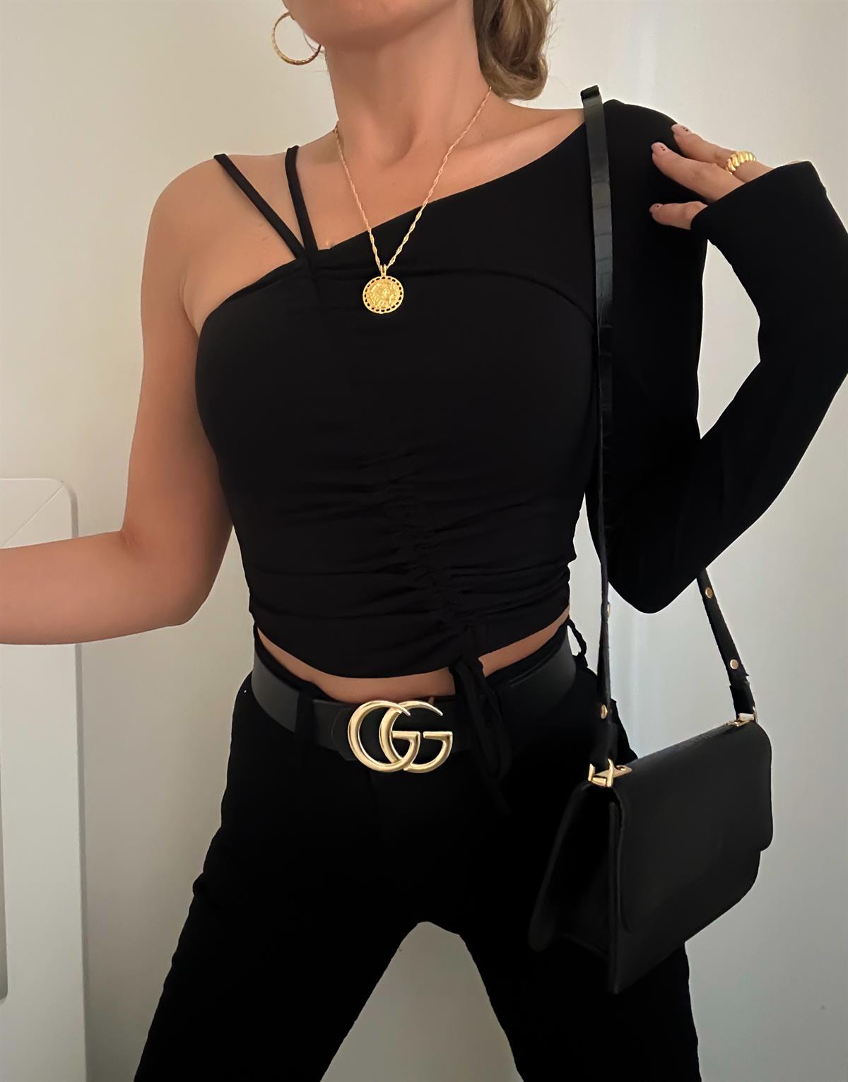 ARINA BAĞCIKLI BLUZ SİYAH