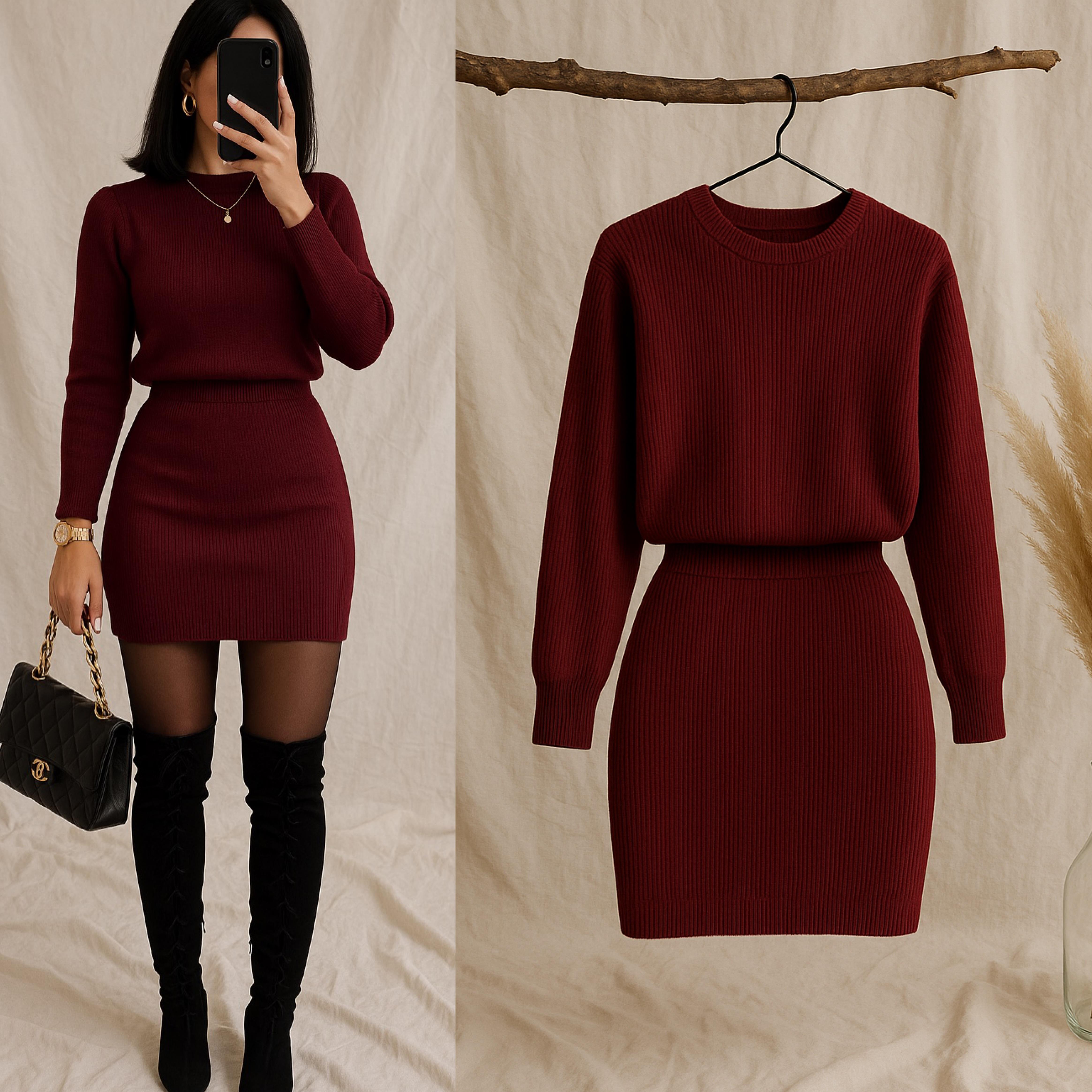 BEALY YUMOŞ TRİKO ELBİSE BORDO