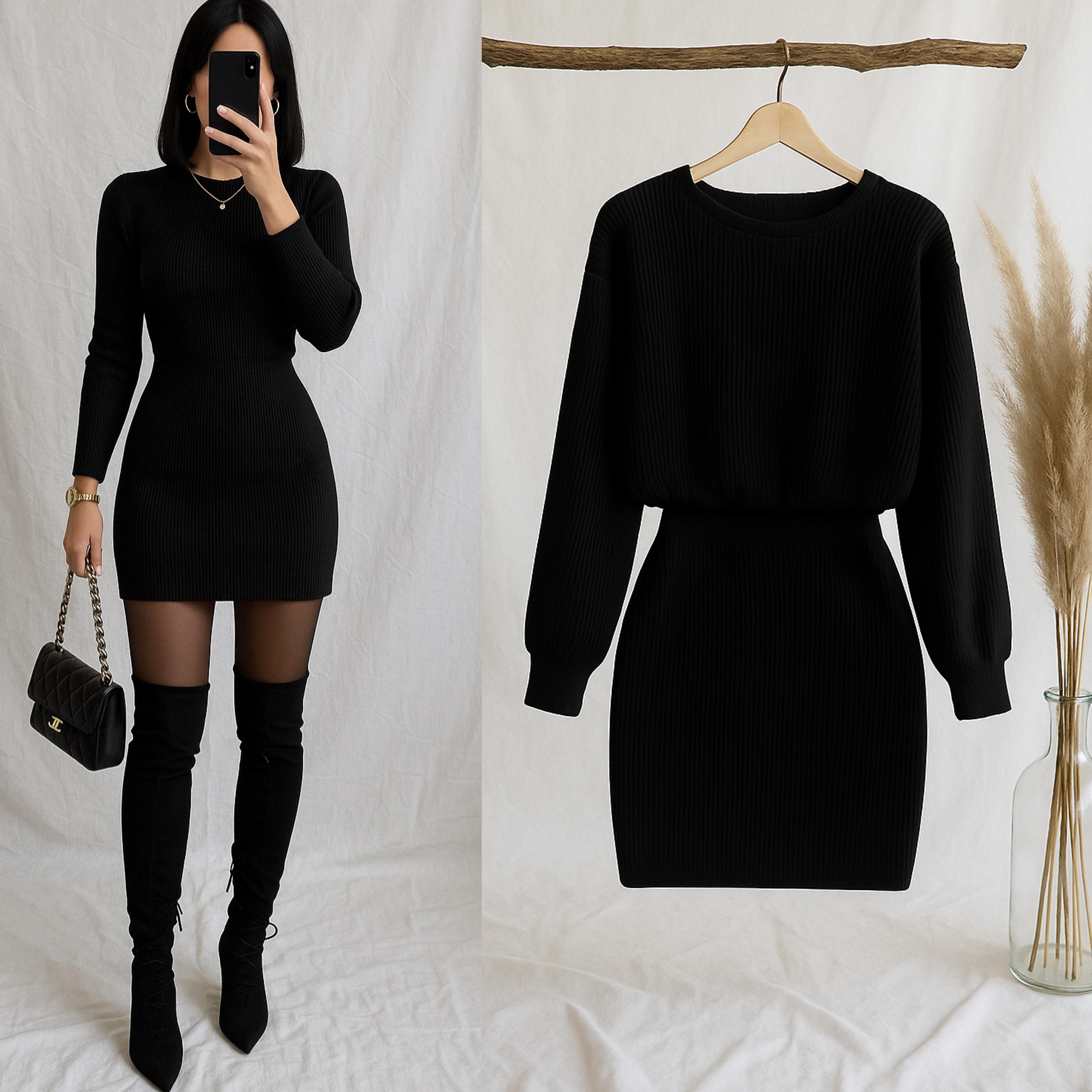 BEALY YUMOŞ TRİKO ELBİSE SİYAH