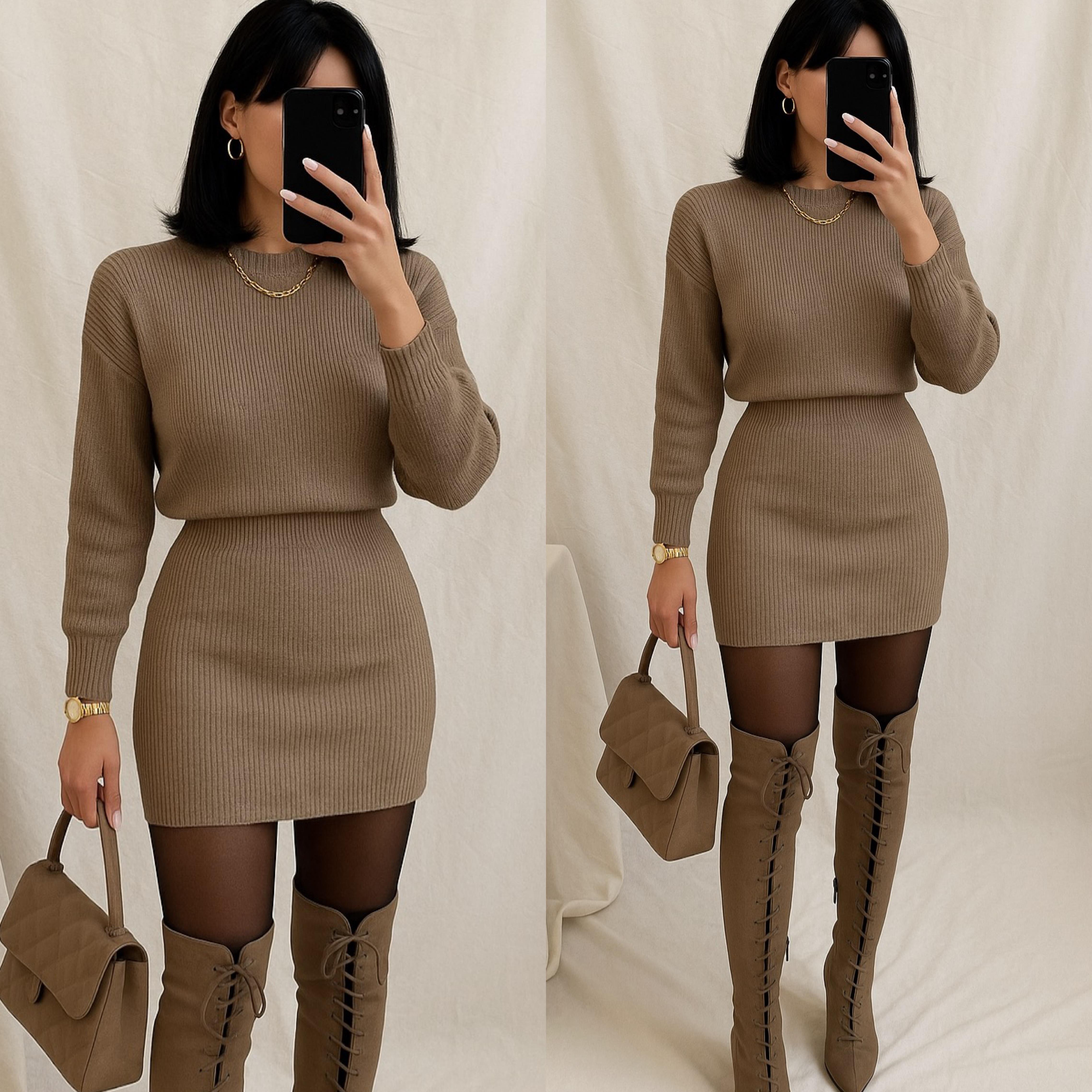 BEALY YUMOŞ TRİKO ELBİSE VİZON