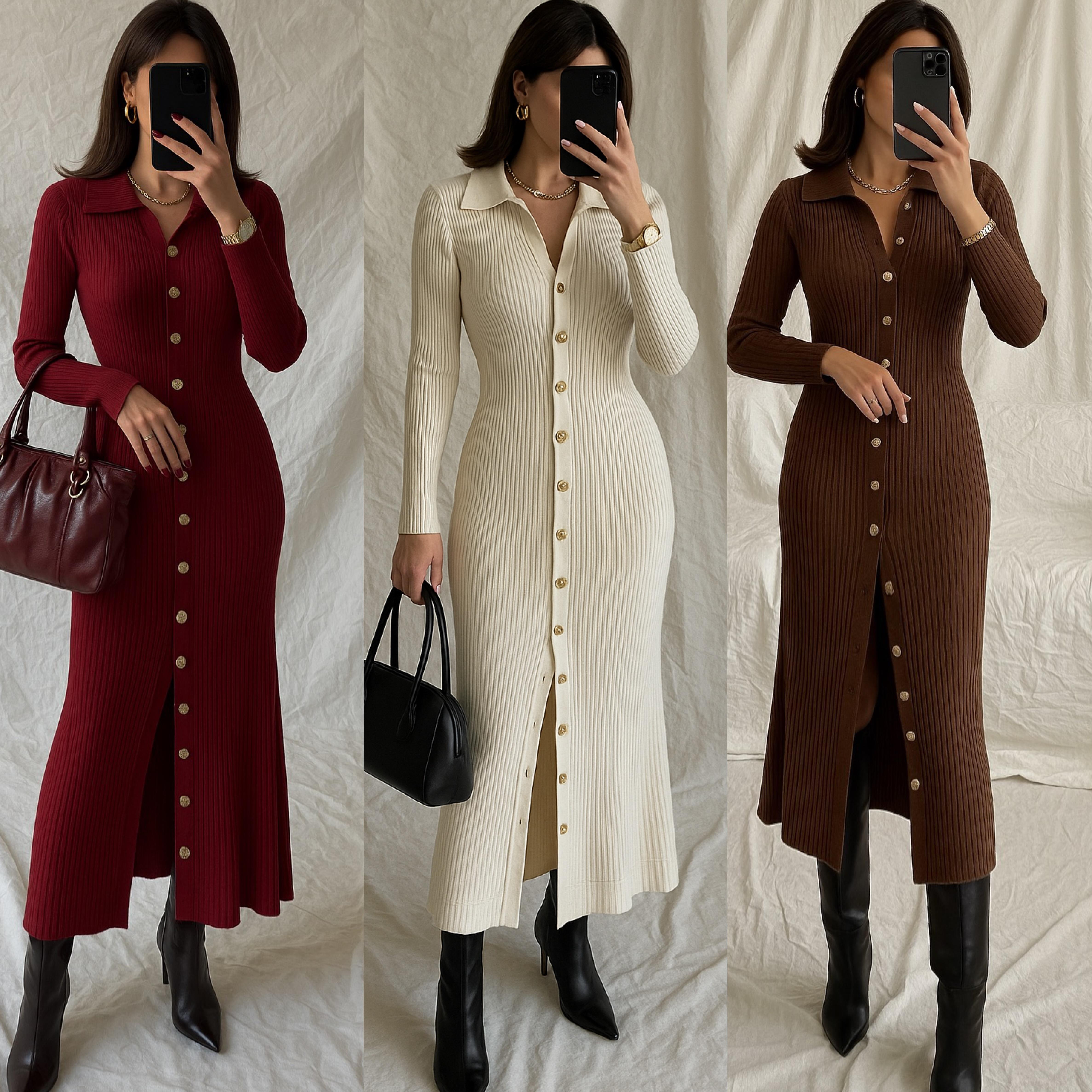 BEUTA TRİKO AÇILABİLİR DÜĞMELİ ELBİSE(İÇ GÖSTERMEZ)