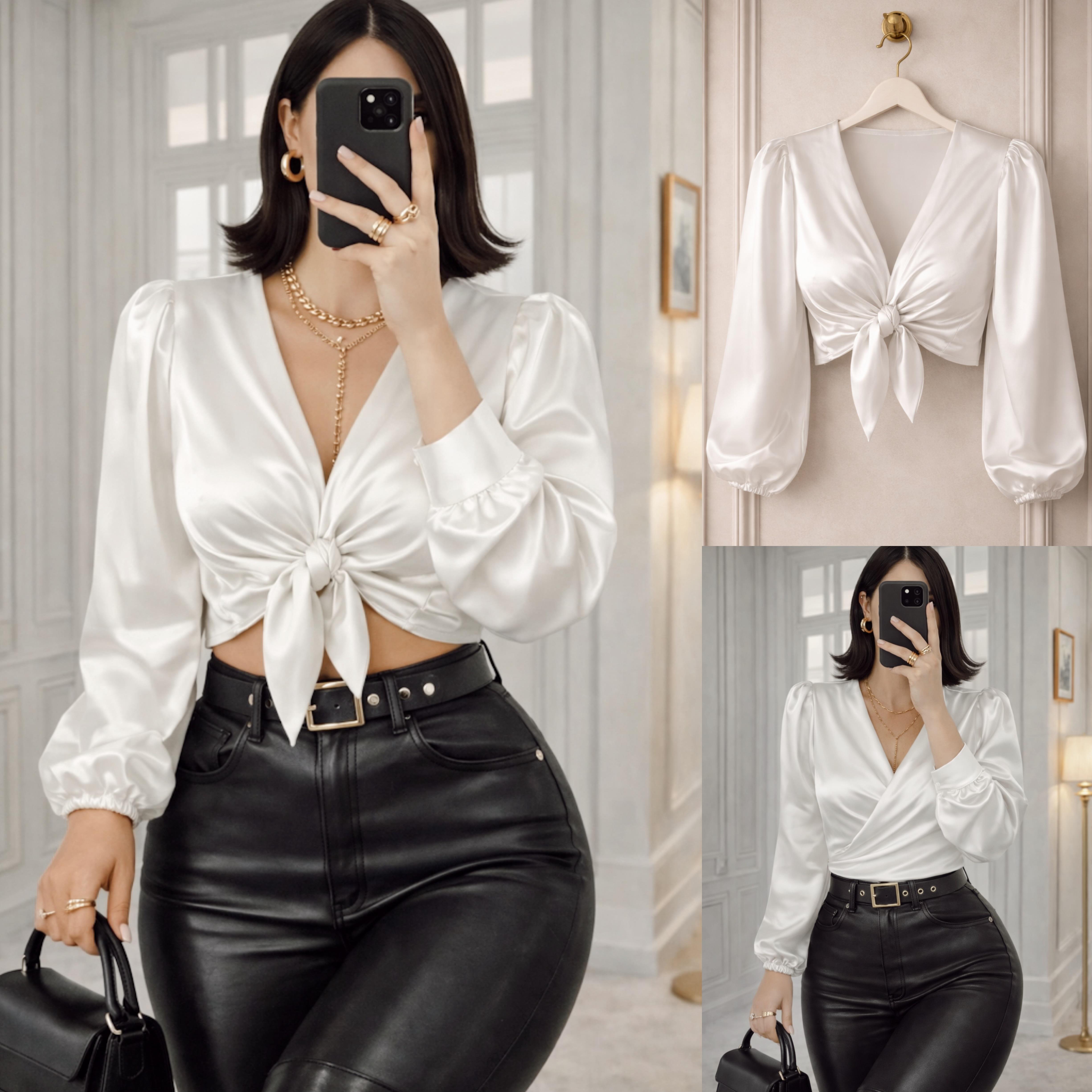 BISA SATEN BAĞLAMALI BLUZ (İÇ GÖSTERMEZ)