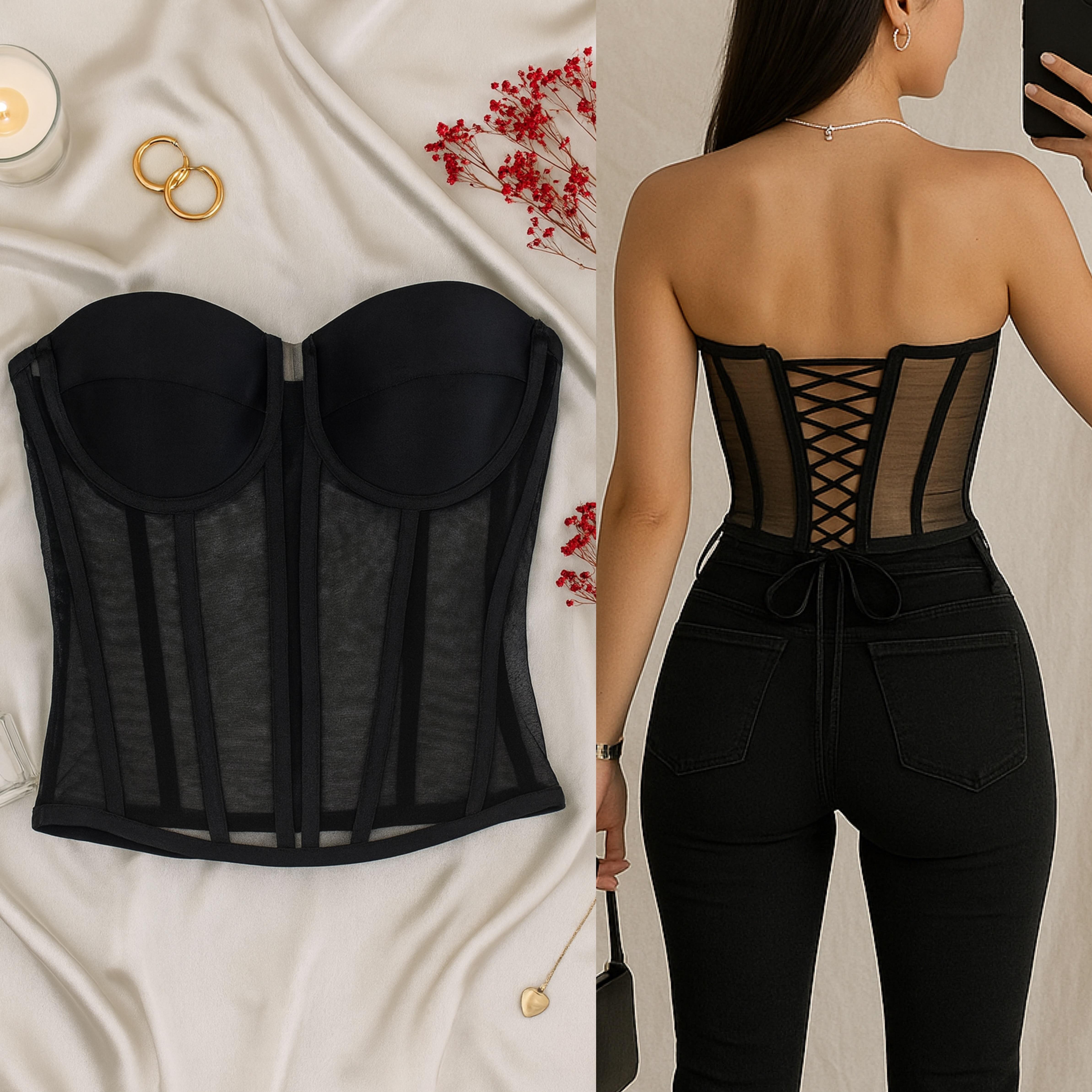 BLANE PUSH UP TÜL DETAYLI SIRT İPLİ BUSTİYER