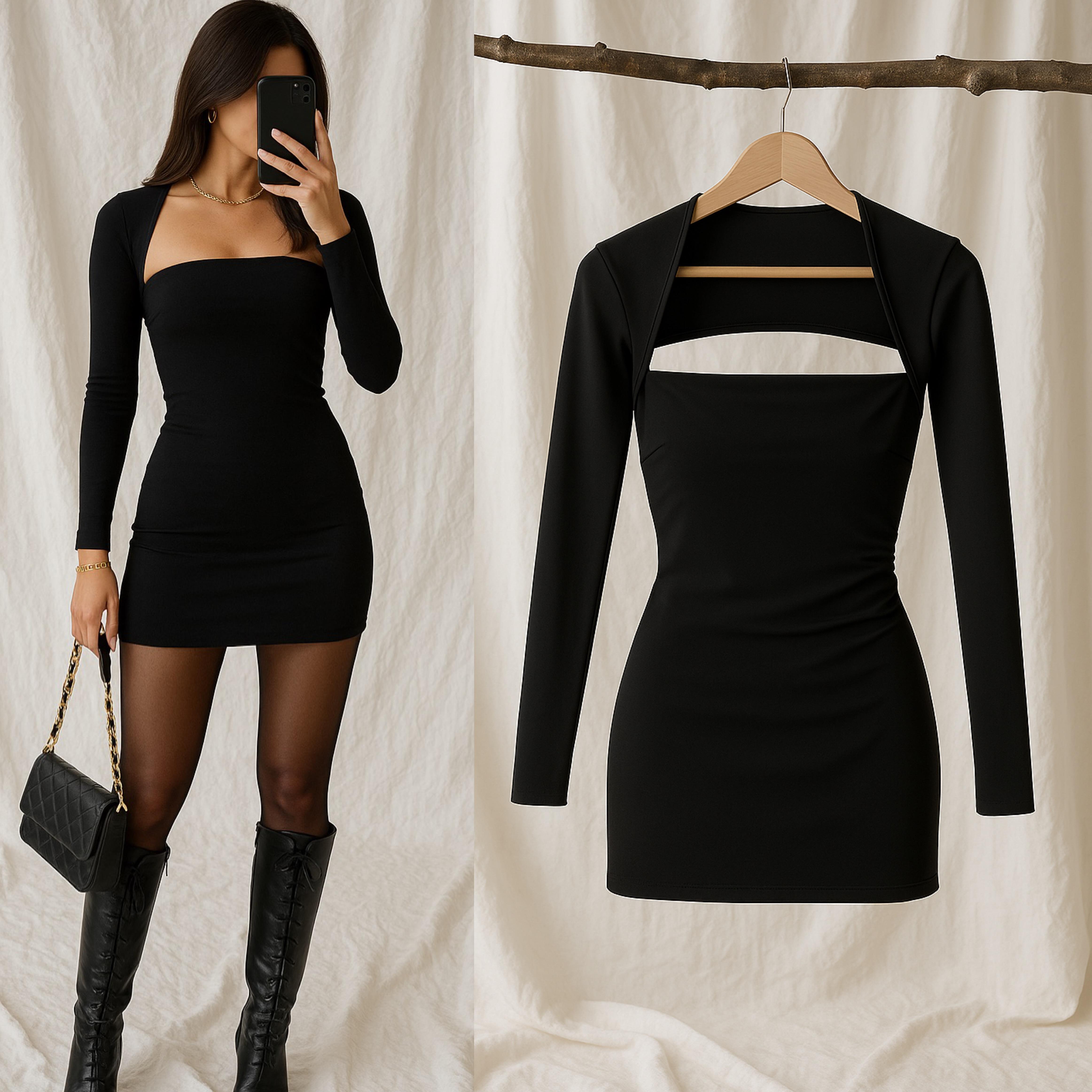 BOLINA ÇIKARILABİLİR BOLEROLU ELBİSE SİYAH