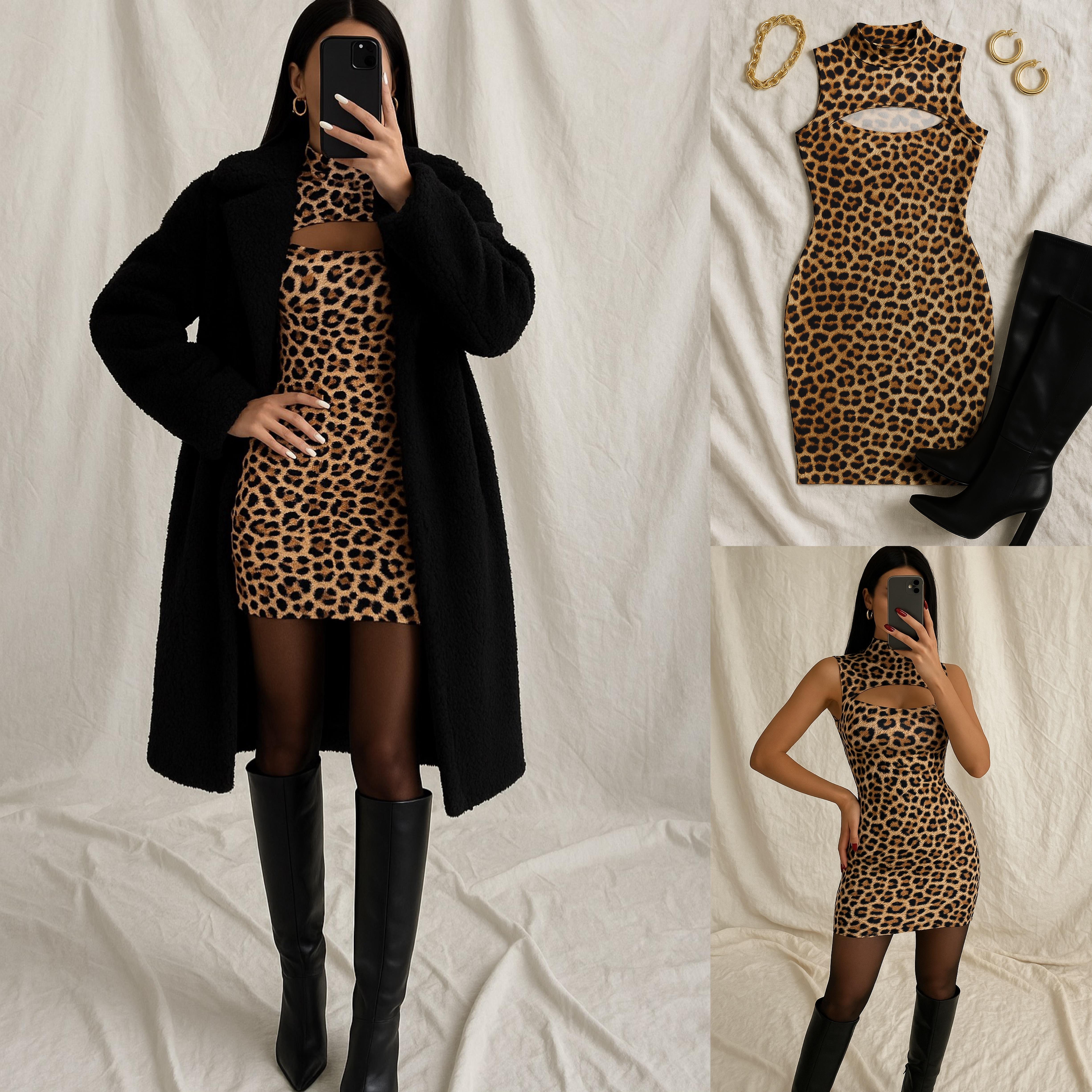 BONISA LEOPAR DESENLİ ELBİSE