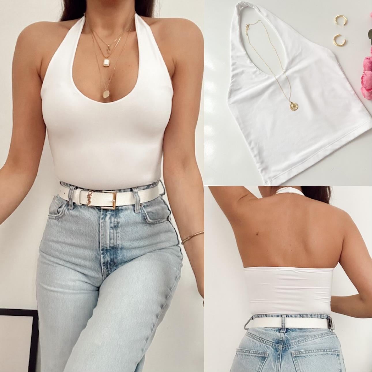 BSK SANDY BOYUNDAN GEÇMELİ BLUZ BEYAZ