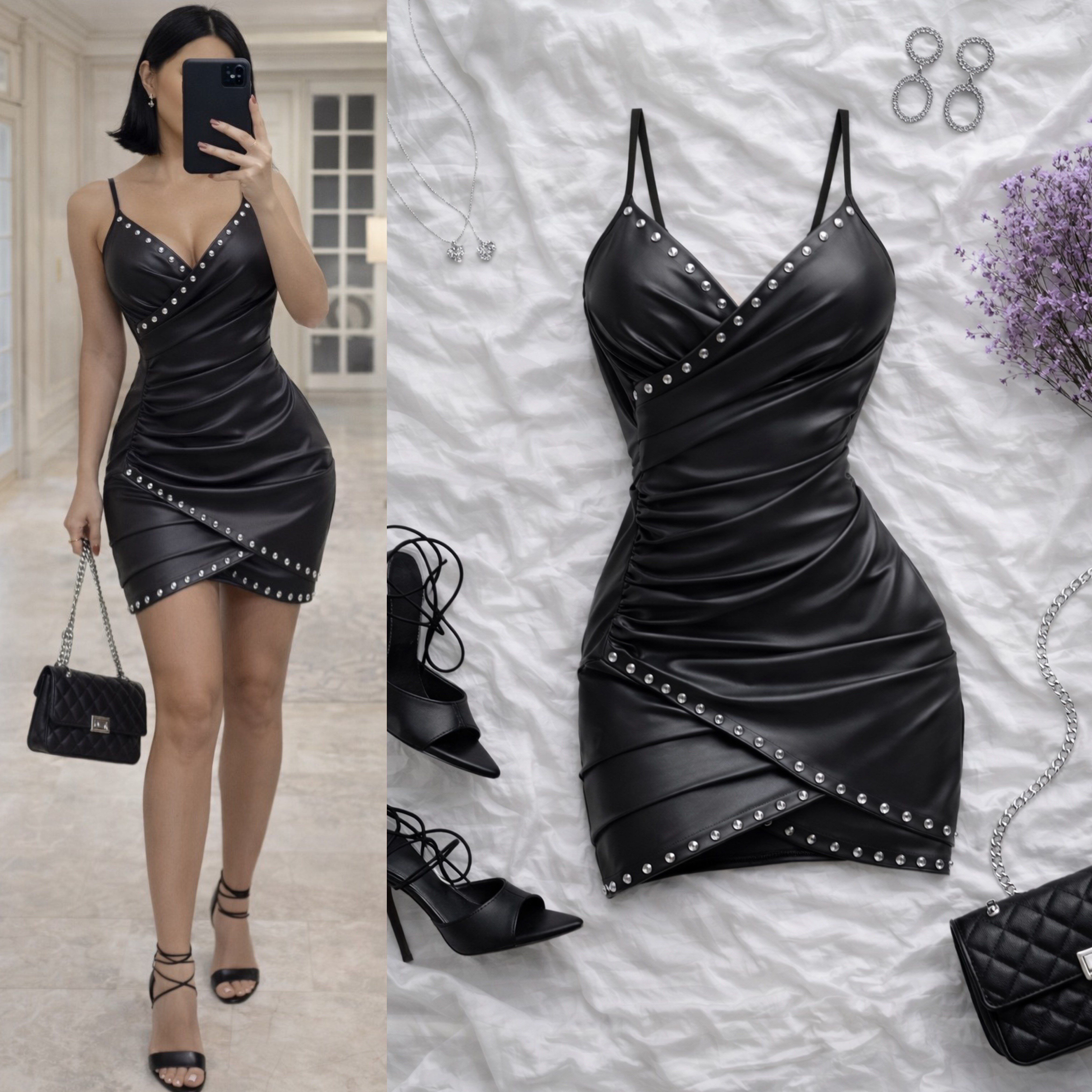 CARLA ESNEK DERİ GÖRÜNÜMLÜ ELBİSE(DOLGUSUZ)