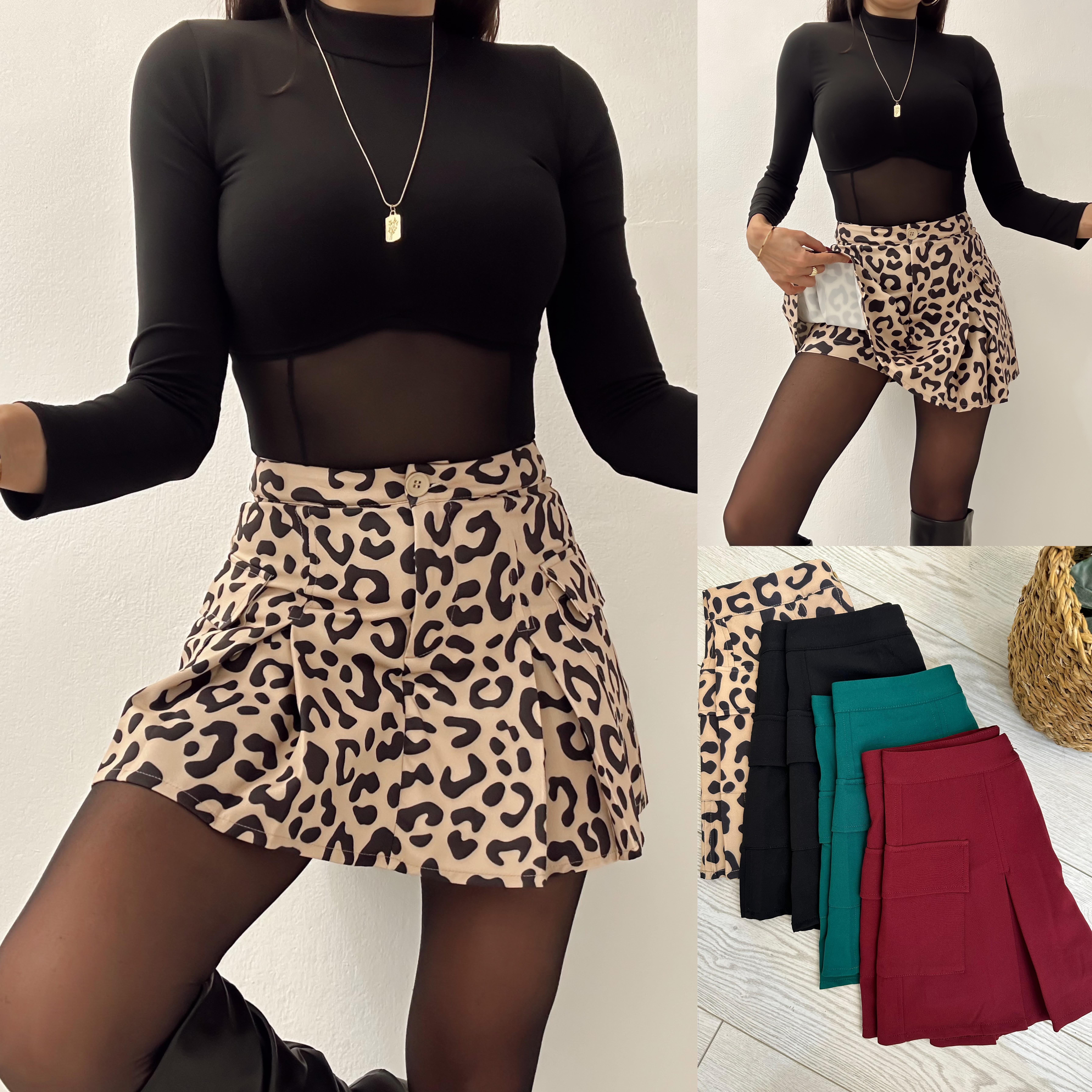 CARMEN KARGO CEPLİ ŞORT ETEK LEOPAR