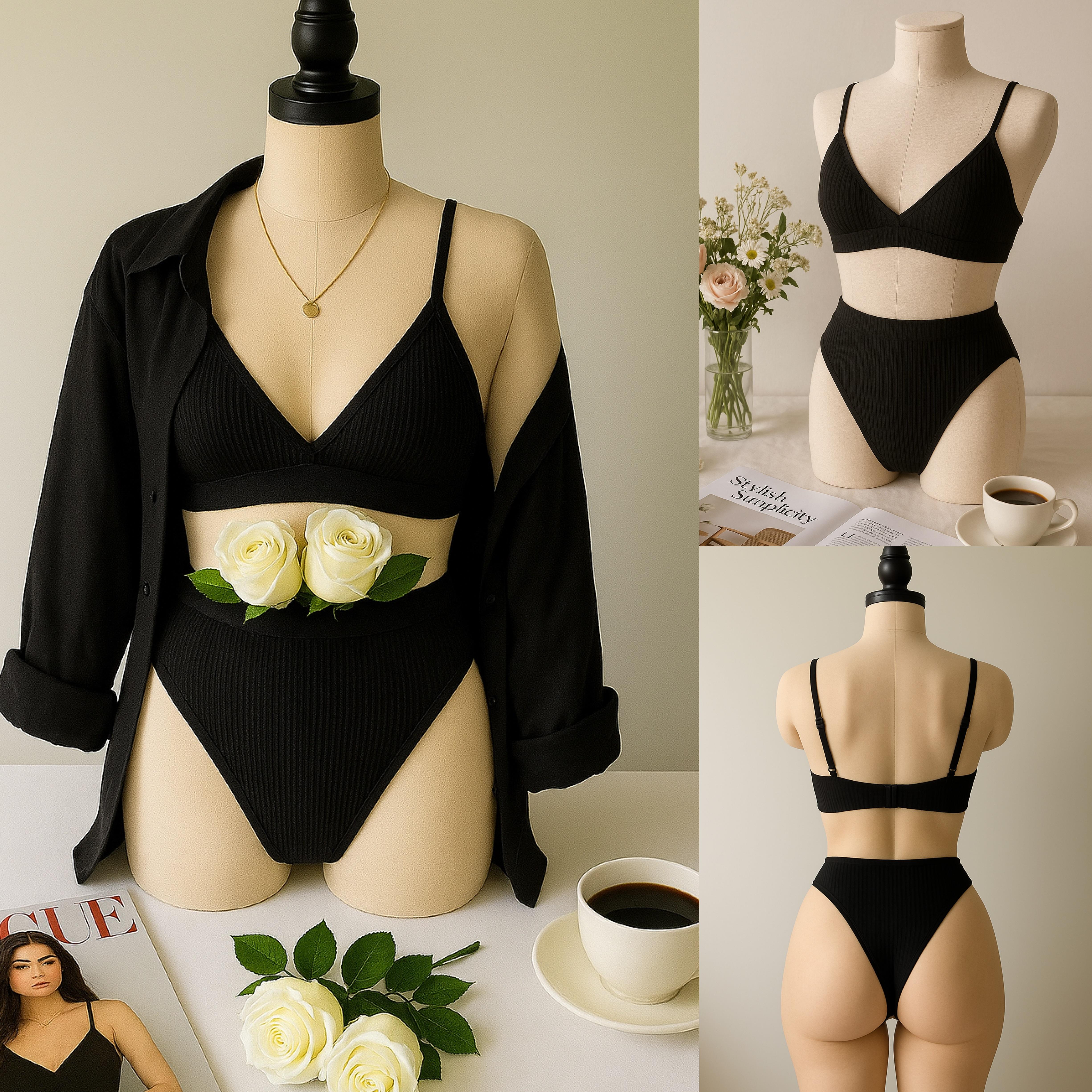 CINDY FİTİLLİ SÜTYEN STRING TAKIM SİYAH