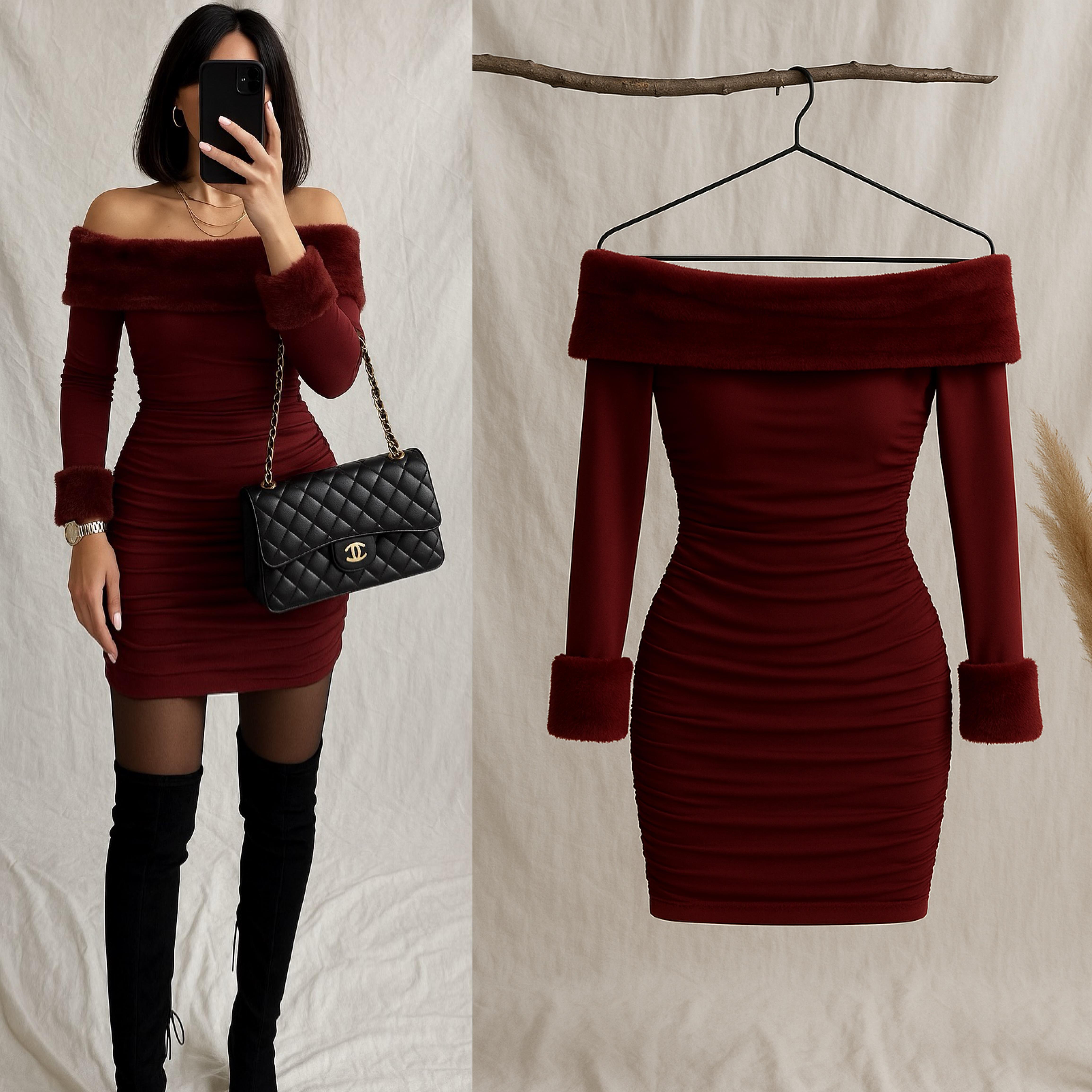 CLAIRE KÜRK DETAYLI ELBİSE