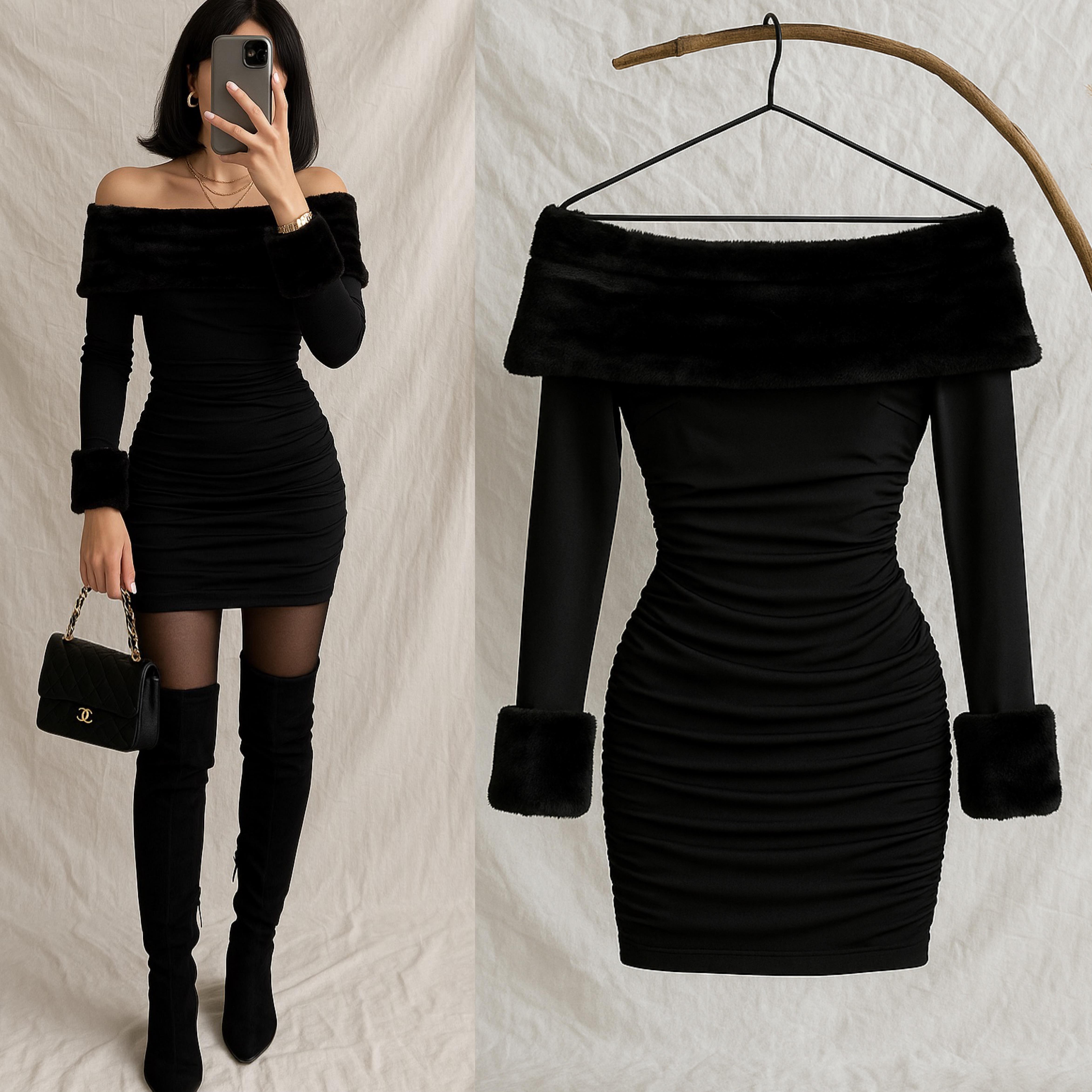 CLAIRE KÜRK DETAYLI ELBİSE