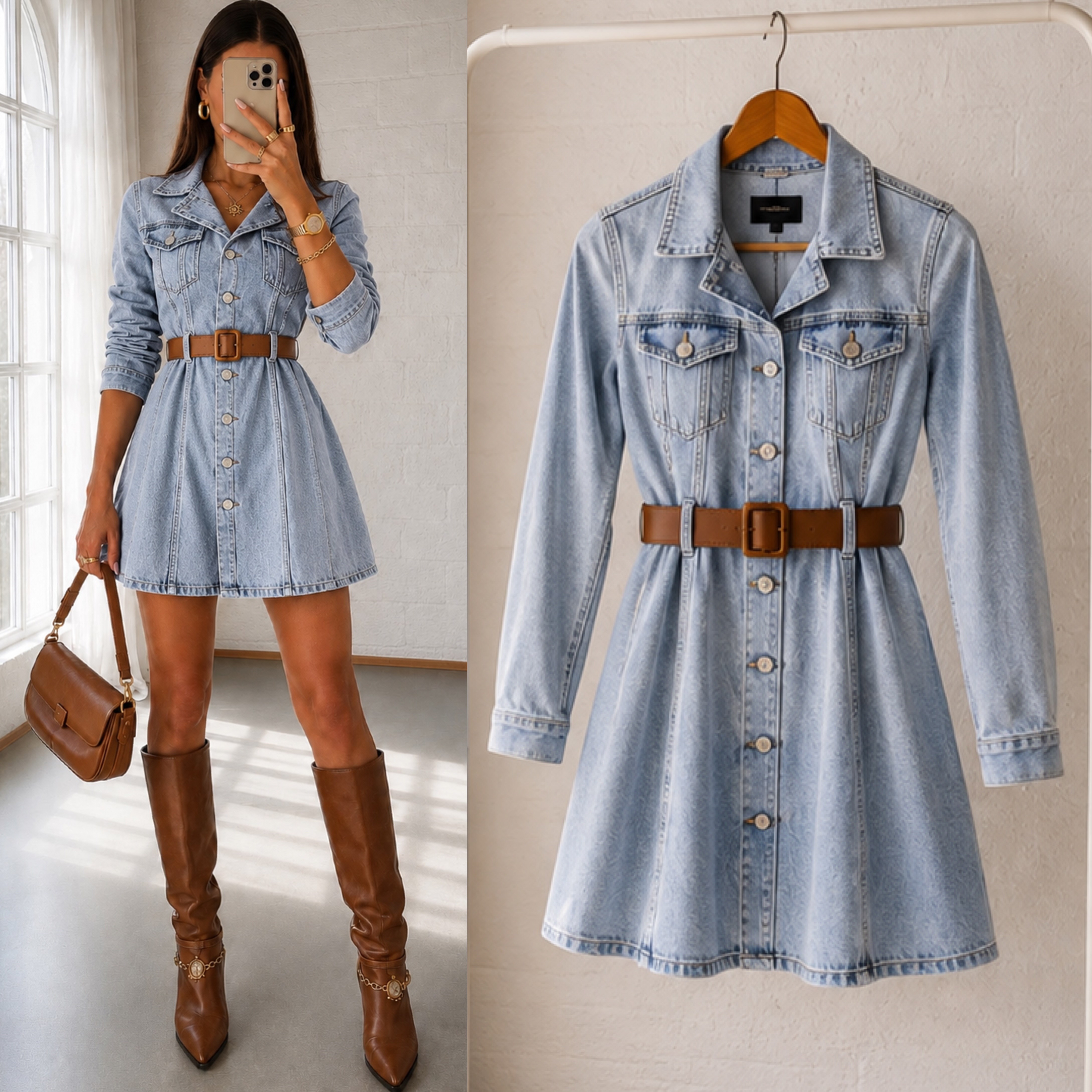 CLIA KEMERLİ ESNEK JEAN ELBİSE