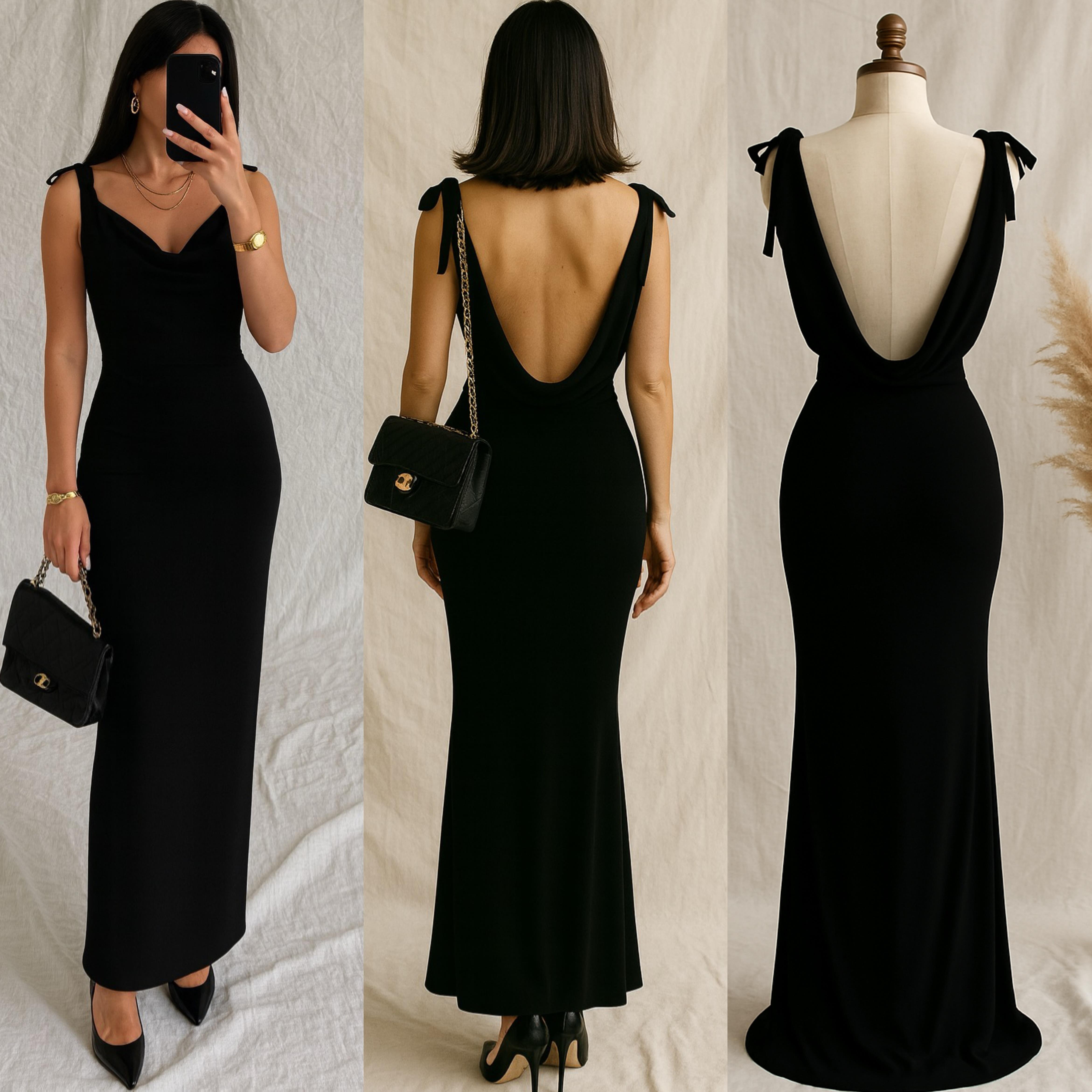 DIVAME SIRT DEKOLTELİ MAXI ELBİSE SİYAH