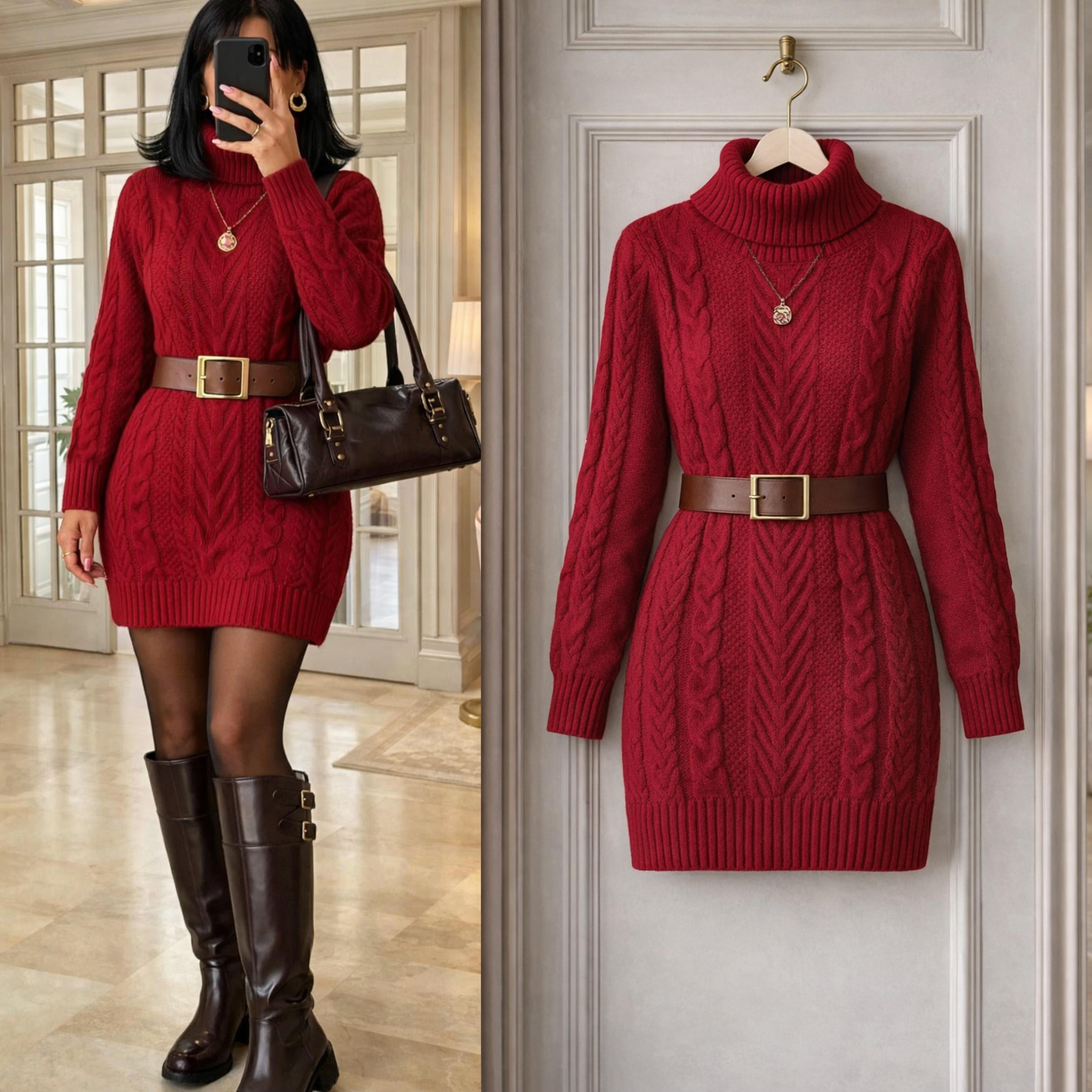 DRELA ÇIKARILABİLİR KEMERLİ ELBİSE