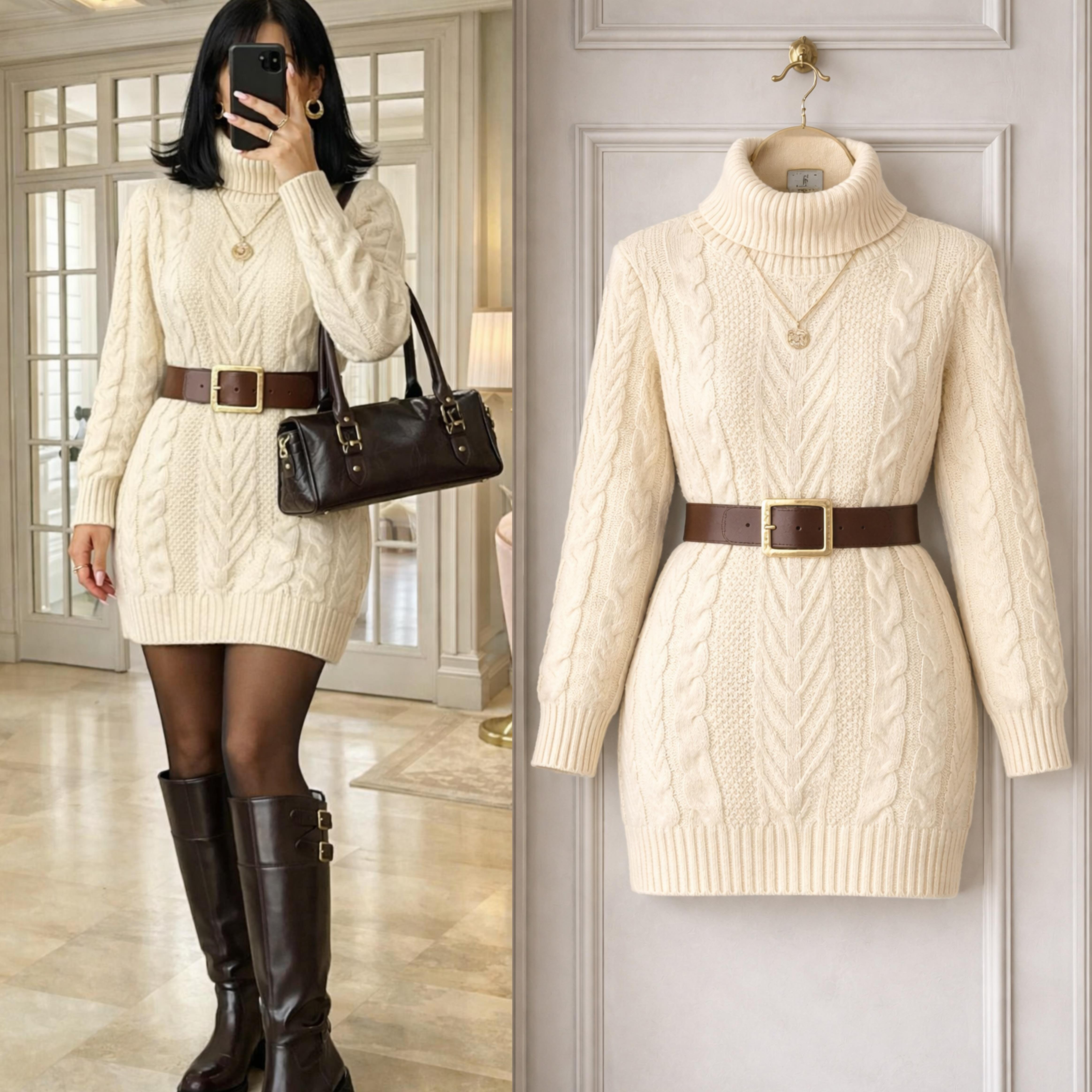 DRELA ÇIKARILABİLİR KEMERLİ ELBİSE