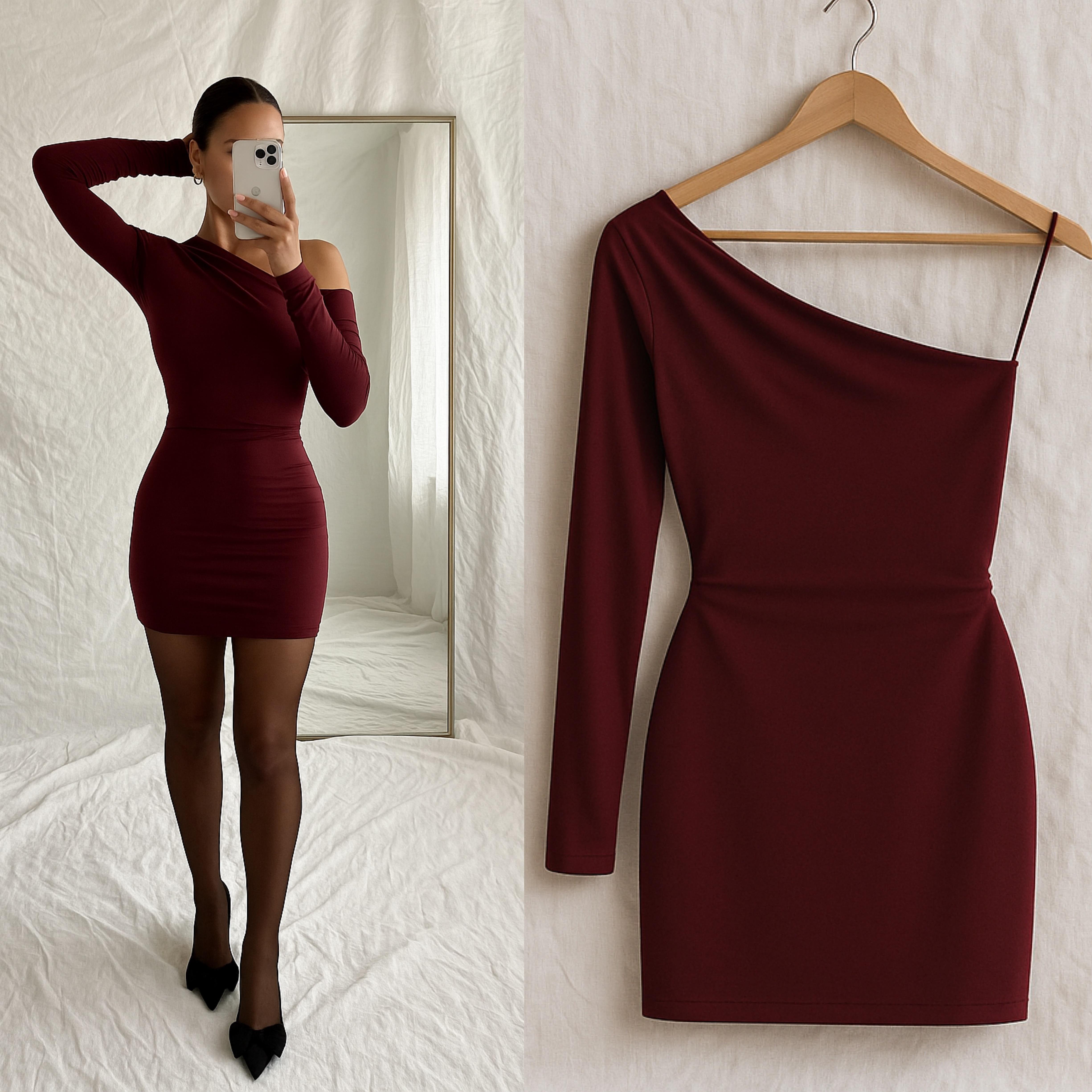 DRINNA SANDY ASİMETRİK ELBİSE BORDO