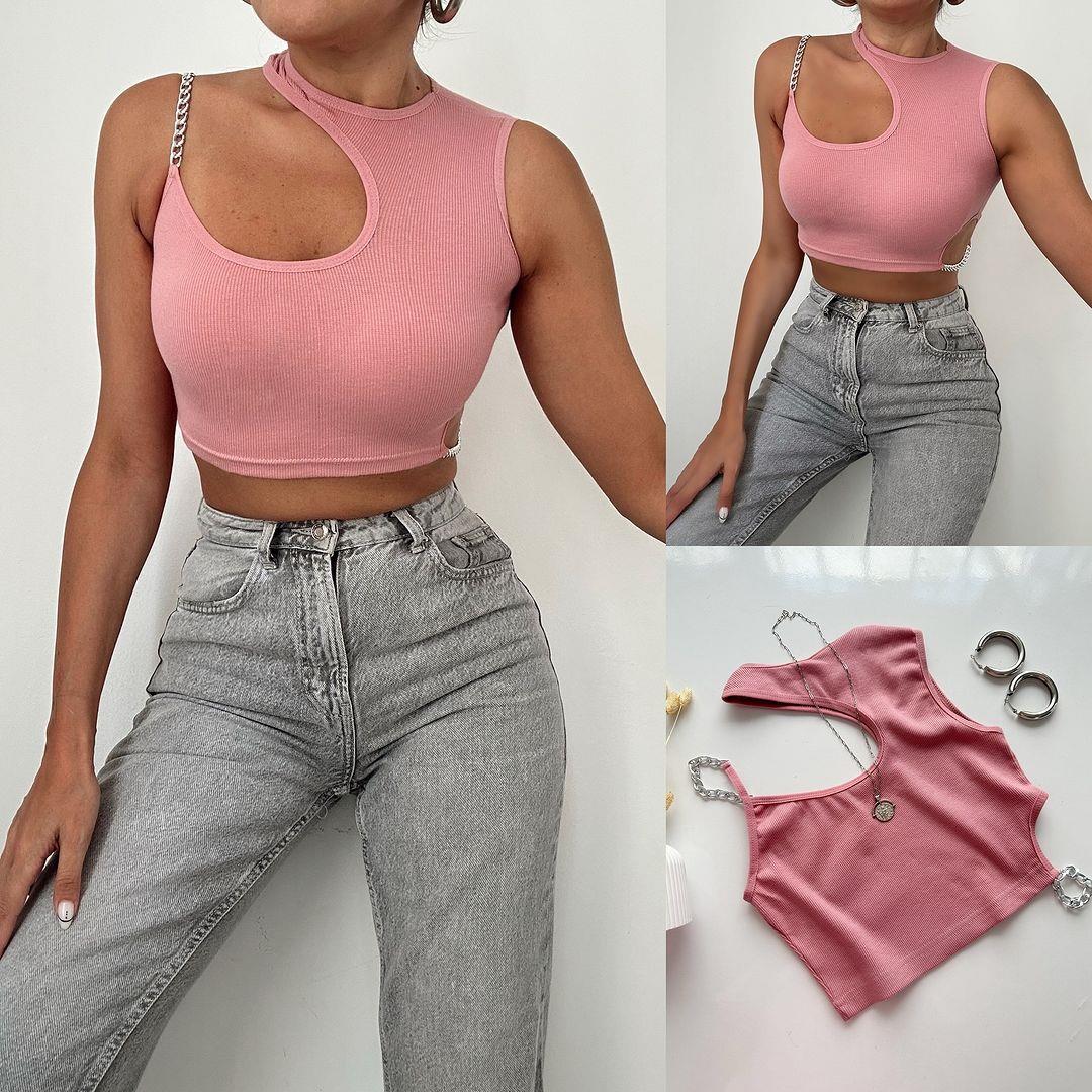 ELINA ÇİFT TARAFLI GİYİLEBİLİR ZİNCİRLİ CROP BÜSTİYER