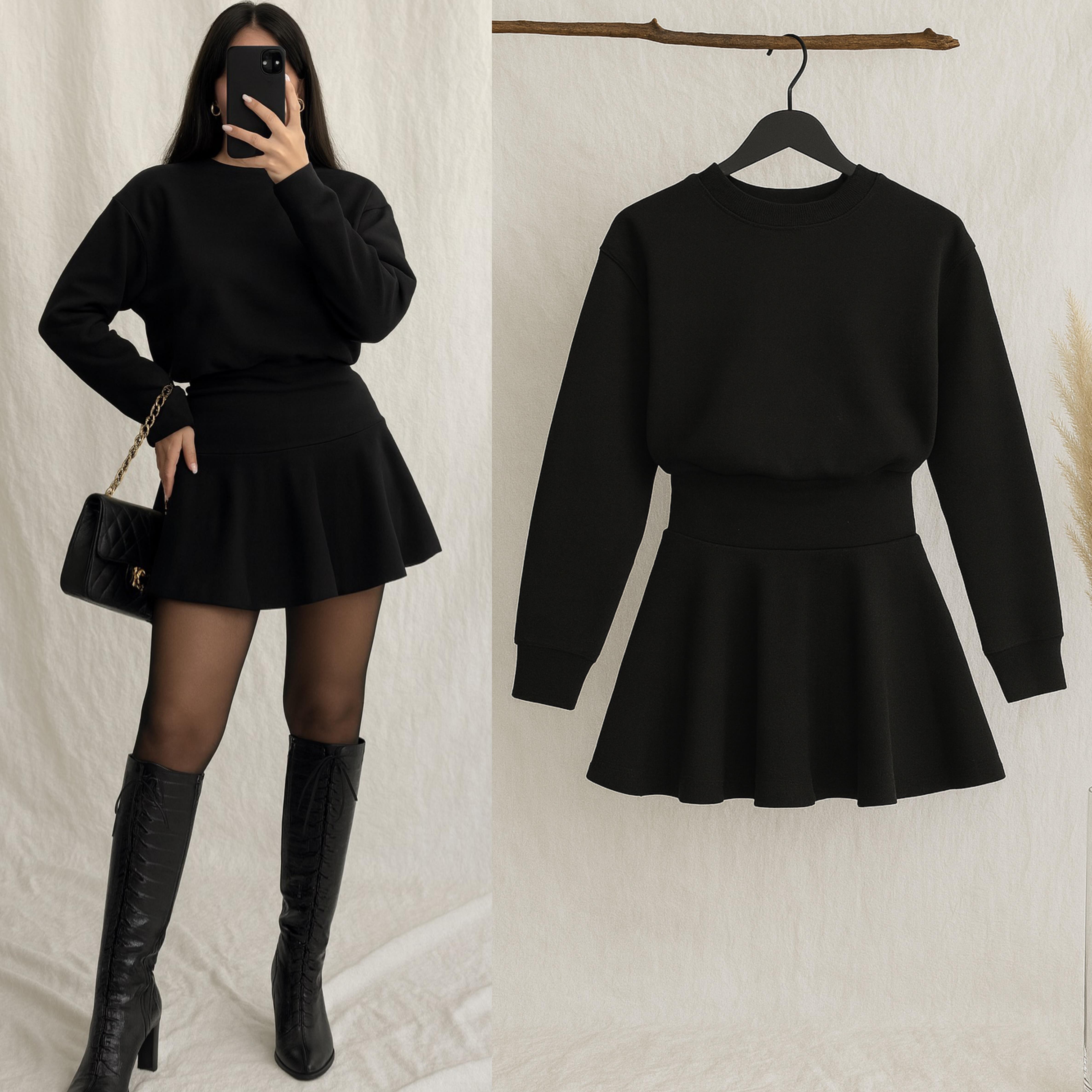 ELISY YUMOŞ TRİKO ELBİSE SİYAH