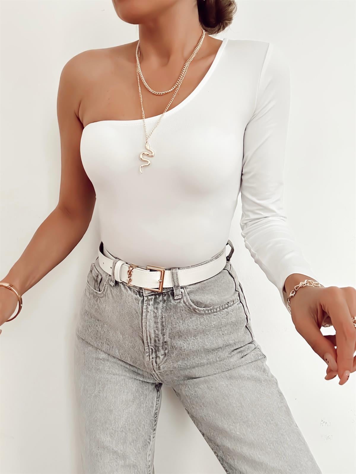 ELLA TEK OMUZ SANDY BLUZ BEYAZ